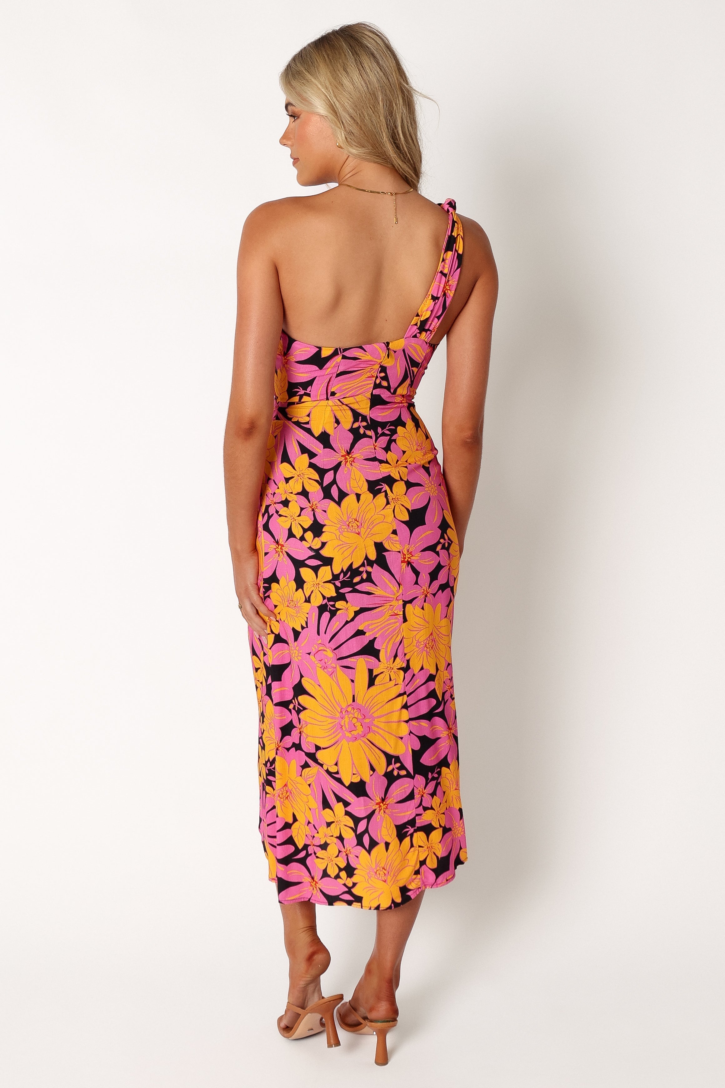 DRESSES @Clara One Shoulder Midi Dress - Black Floral