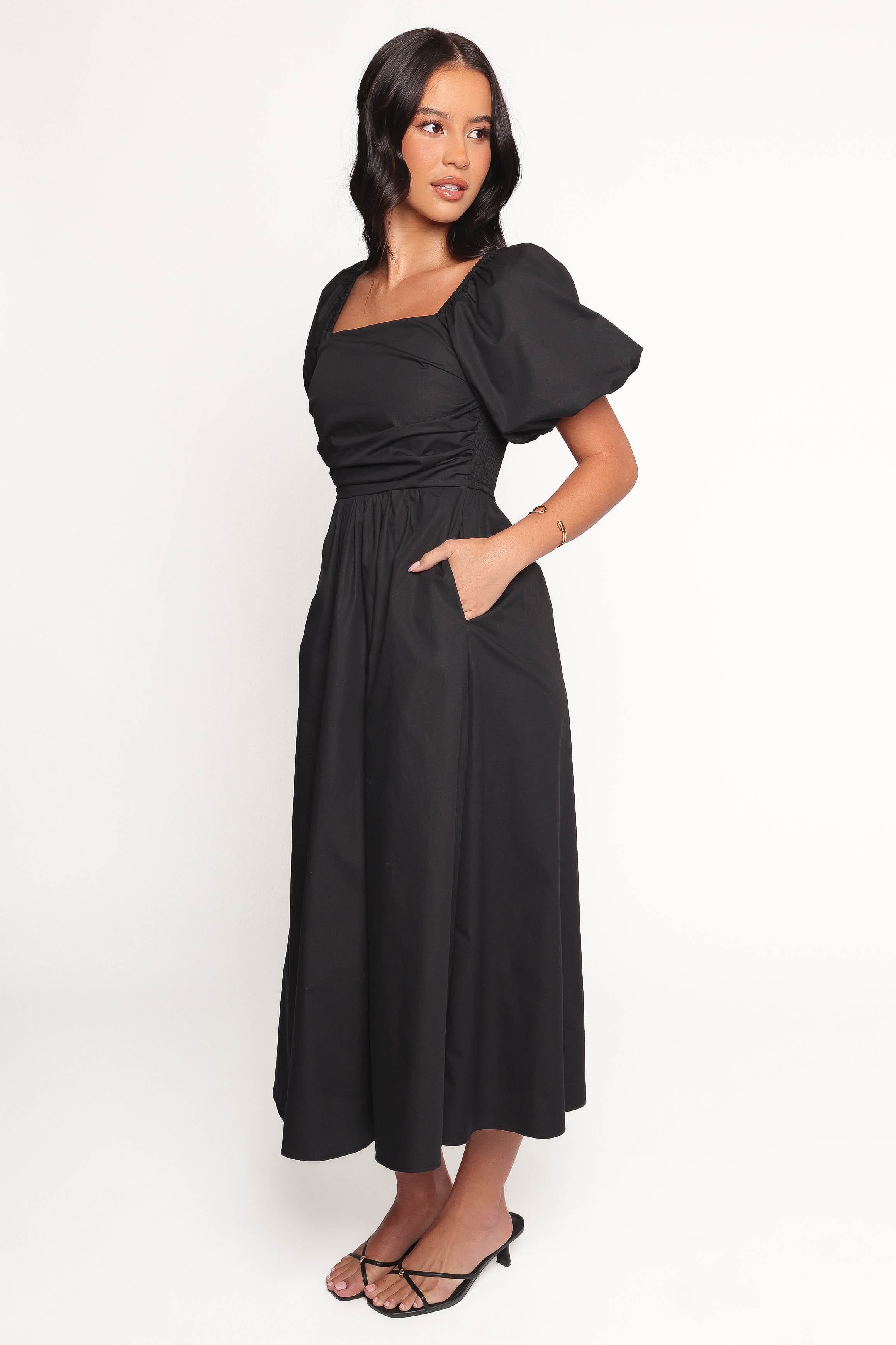 DRESSES Clo Puff Sleeve Midi Dress - Black