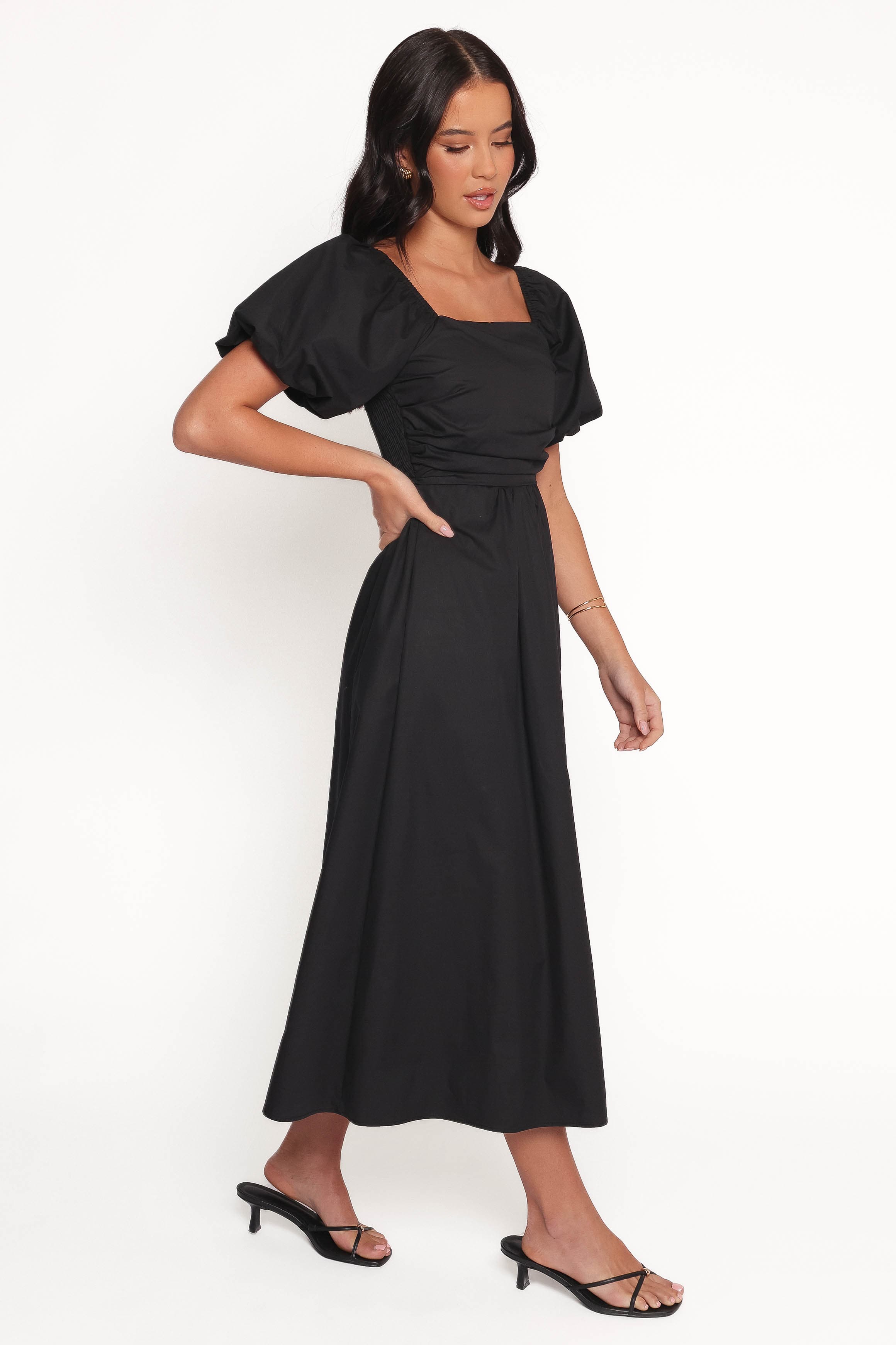 DRESSES Clo Puff Sleeve Midi Dress - Black