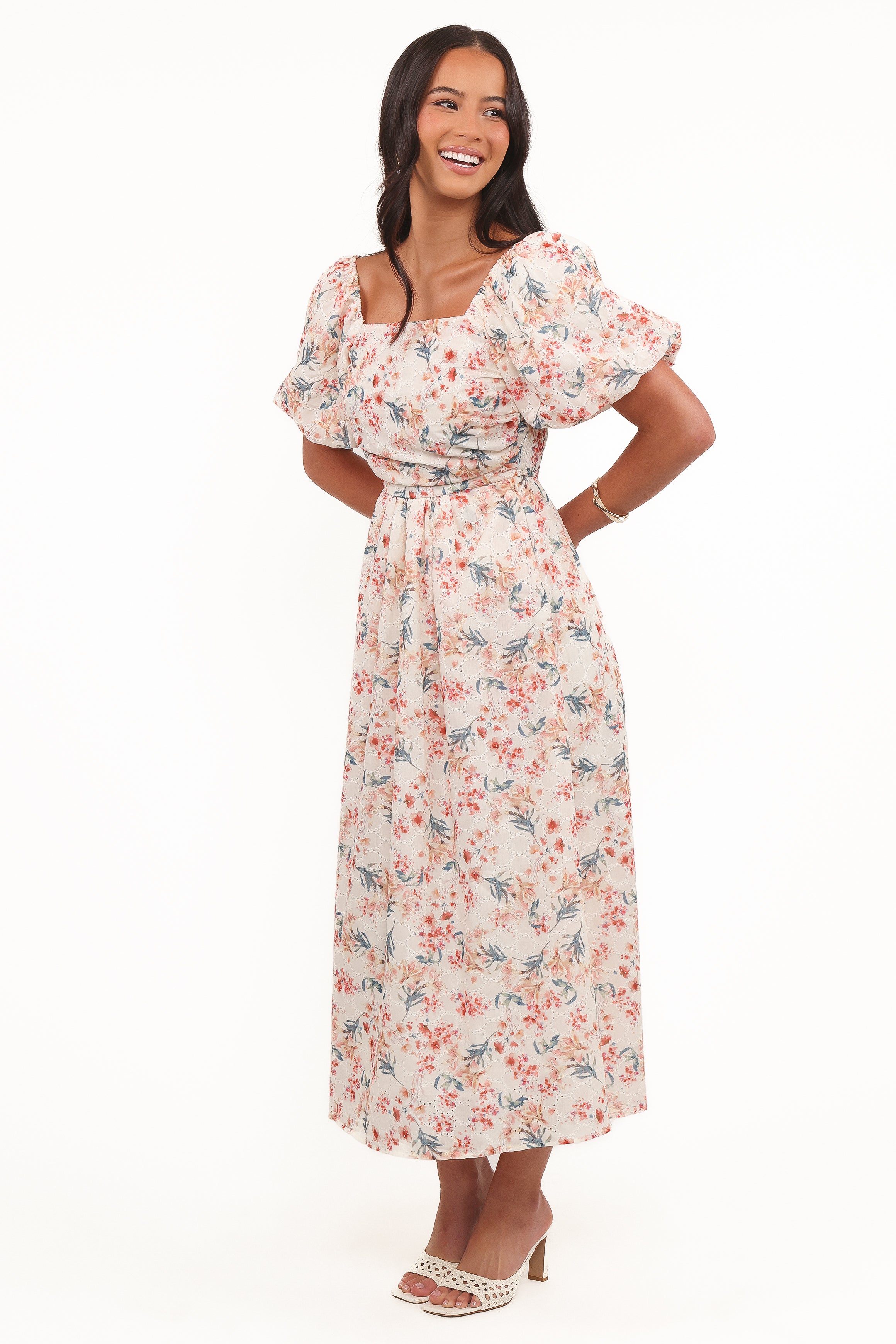 DRESSES Clo Puff Sleeve Midi Dress - Ivory Floral