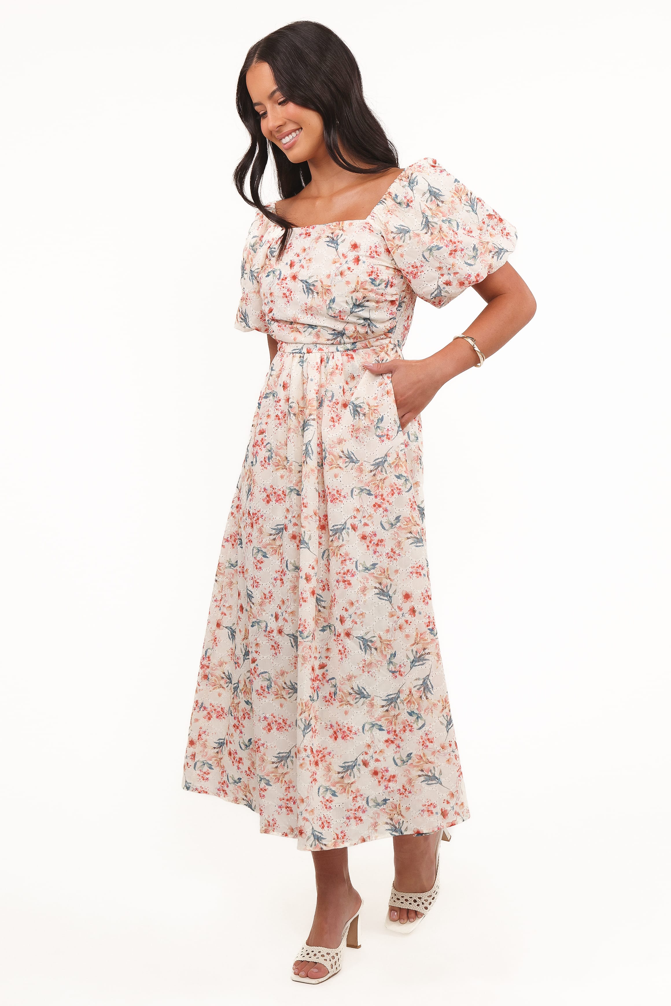 DRESSES Clo Puff Sleeve Midi Dress - Ivory Floral