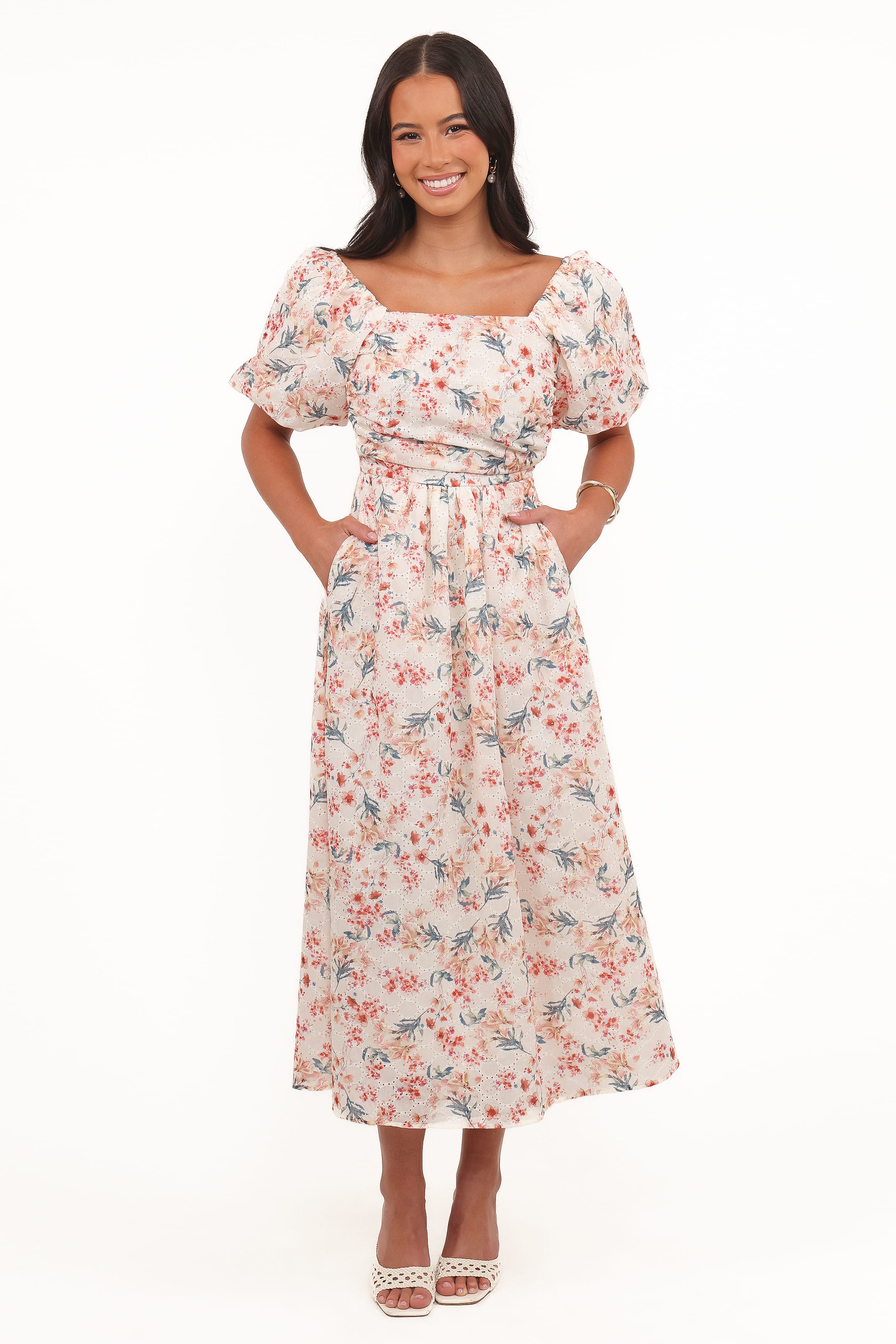 DRESSES Clo Puff Sleeve Midi Dress - Ivory Floral