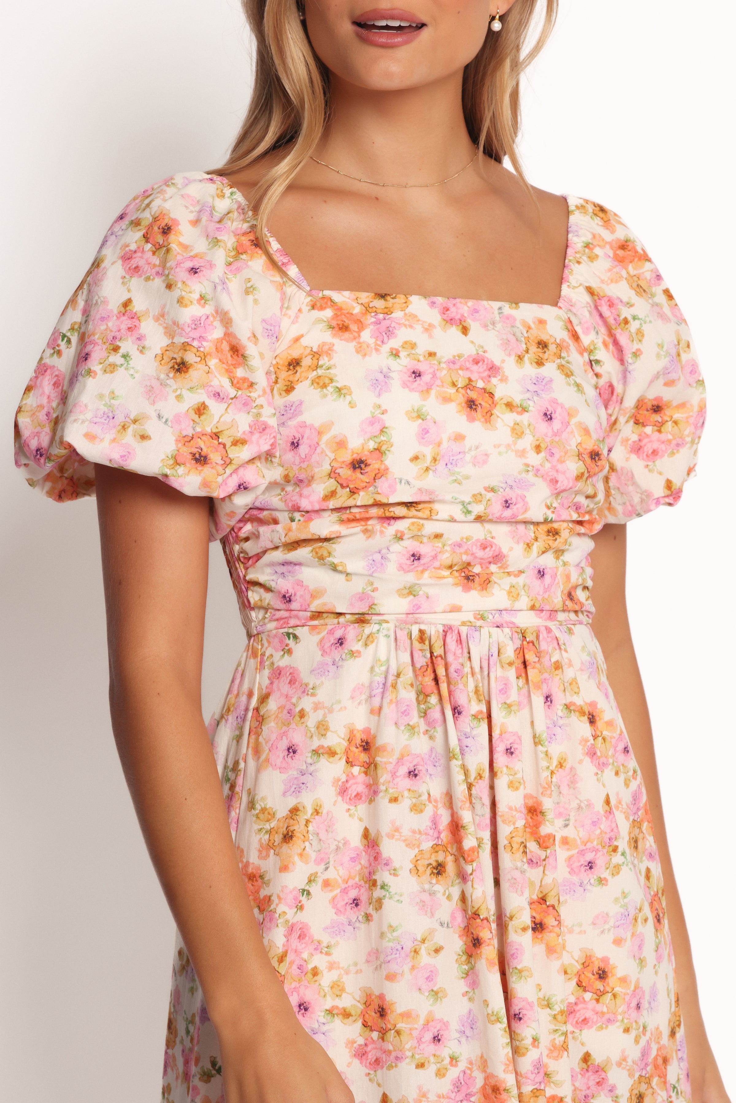 DRESSES Clo Puff Sleeve Midi Dress - Peach Floral