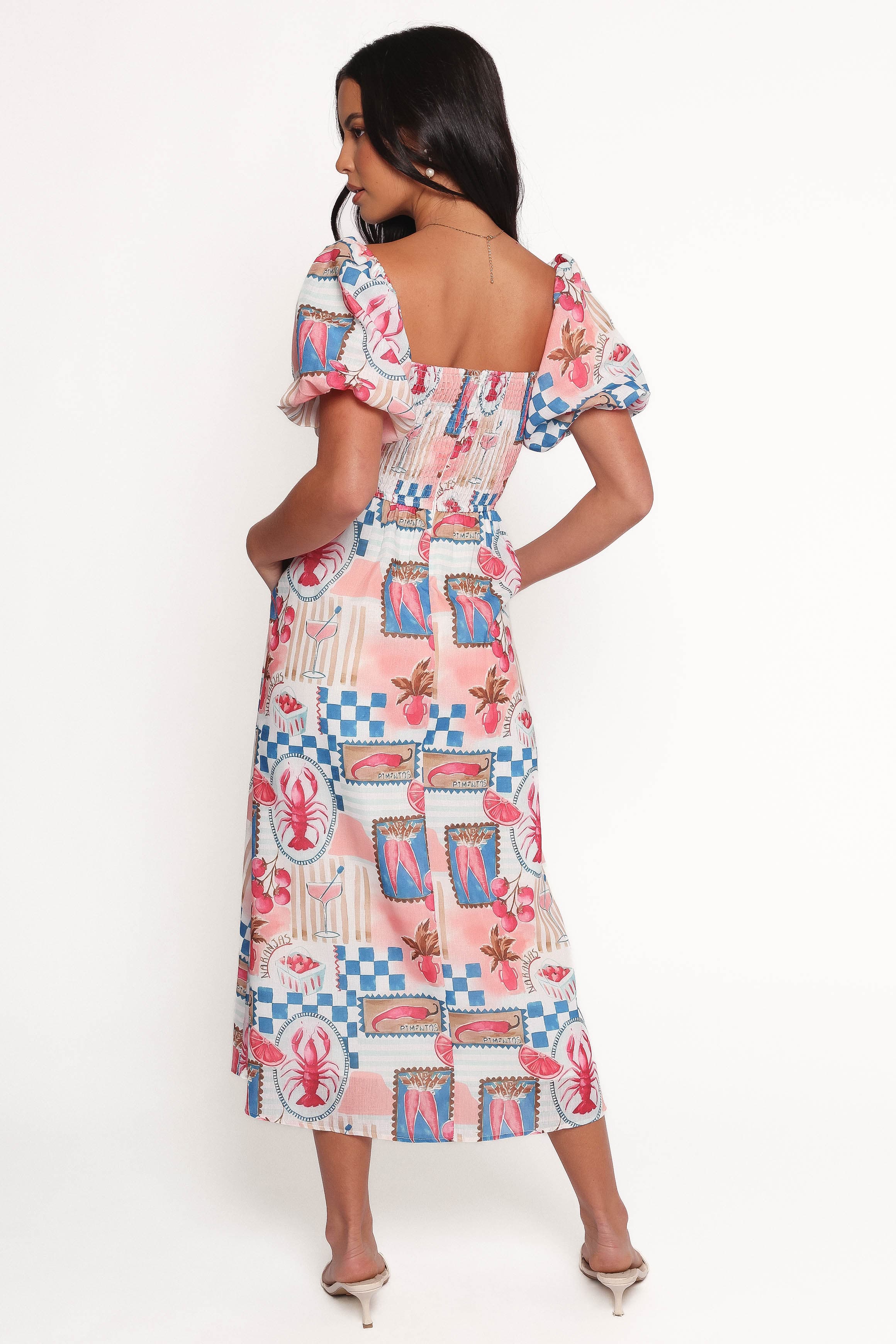 DRESSES Clo Puff Sleeve Midi Dress - Pink Blue