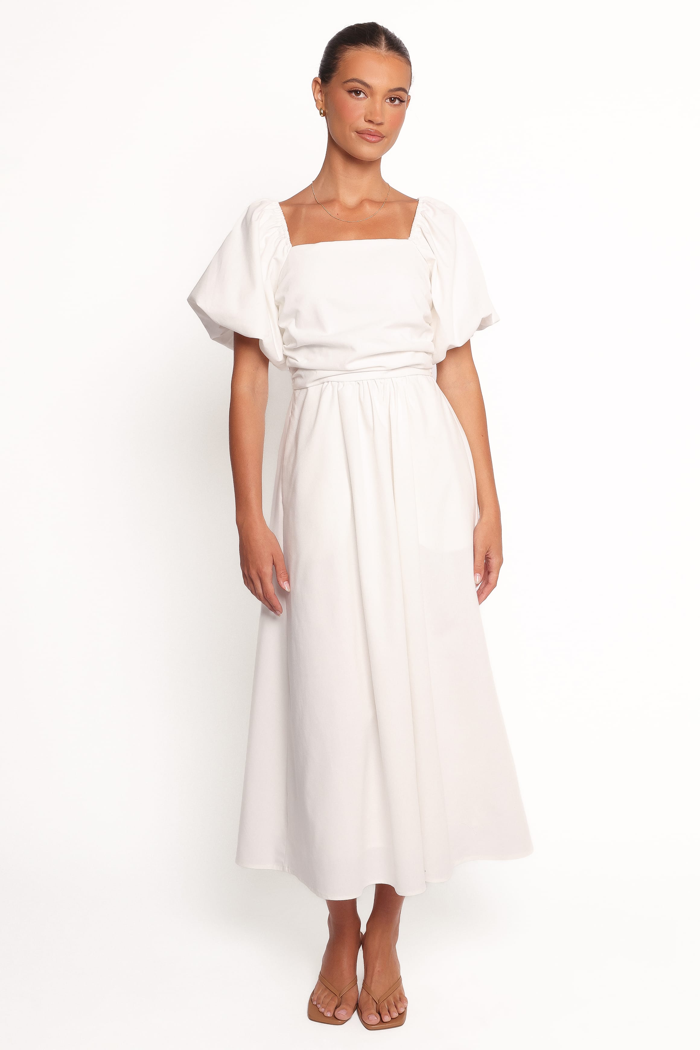 DRESSES Clo Puff Sleeve Midi Dress - White