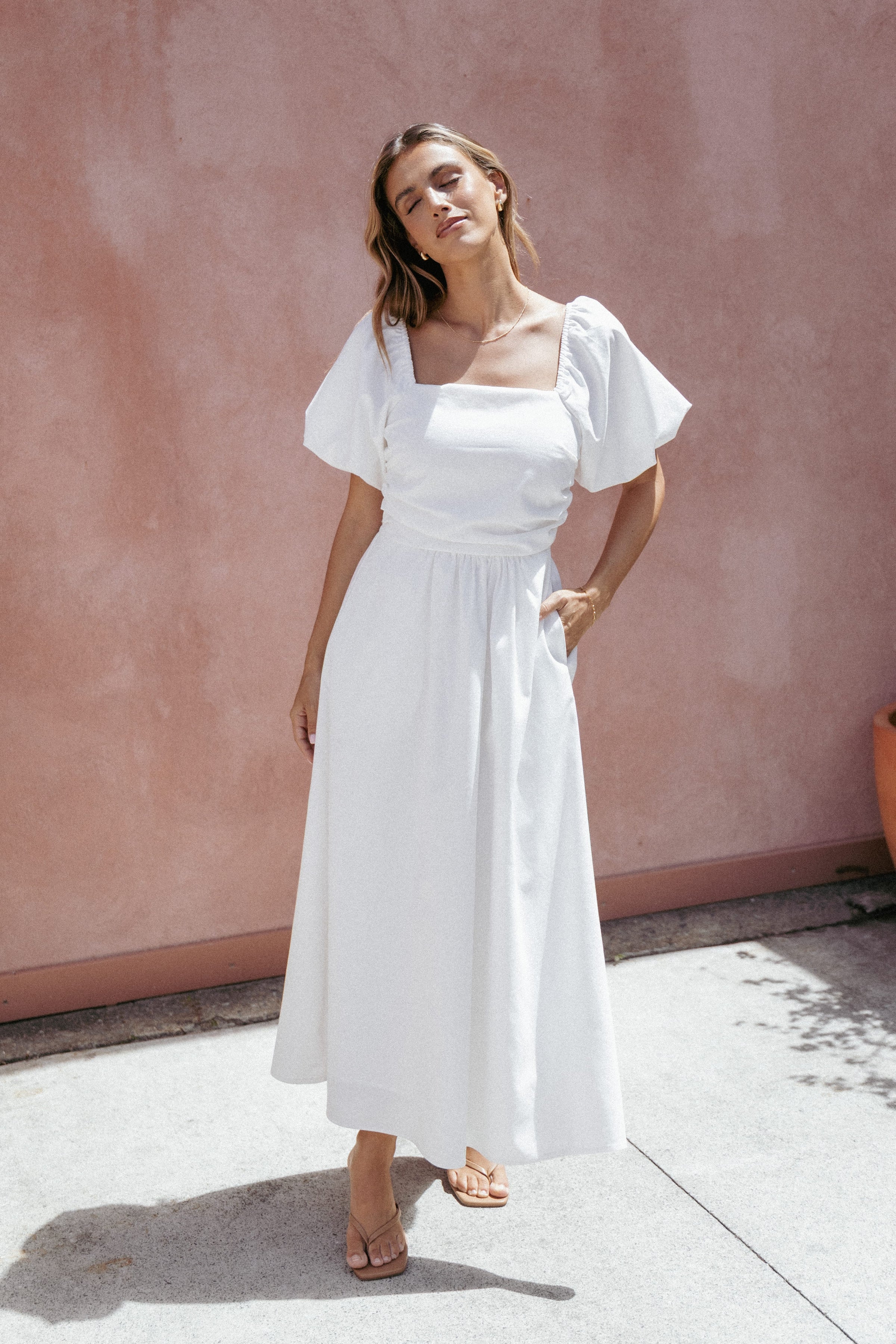 DRESSES Clo Puff Sleeve Midi Dress - White