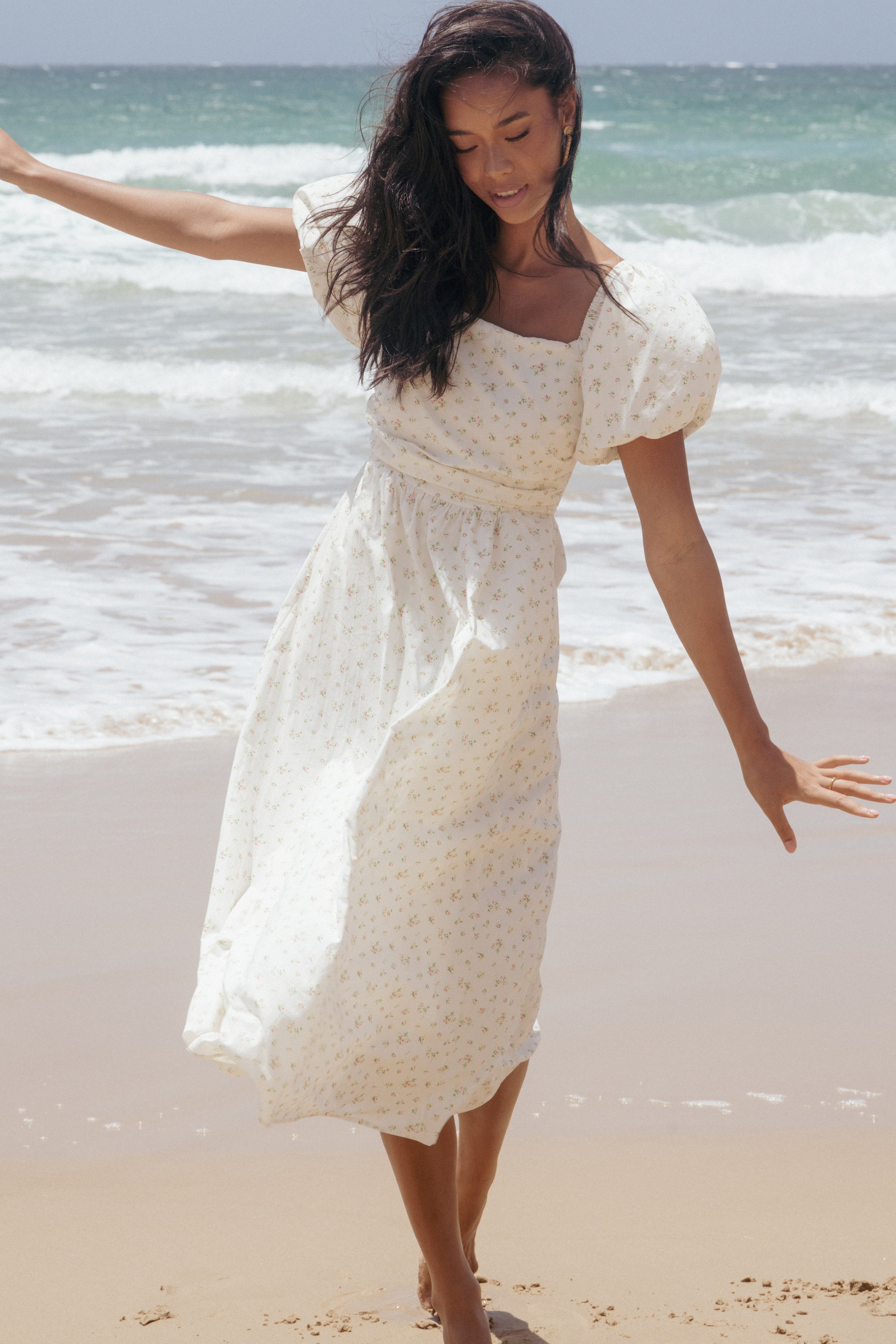 DRESSES Clo Puff Sleeve Midi Dress - White Betty