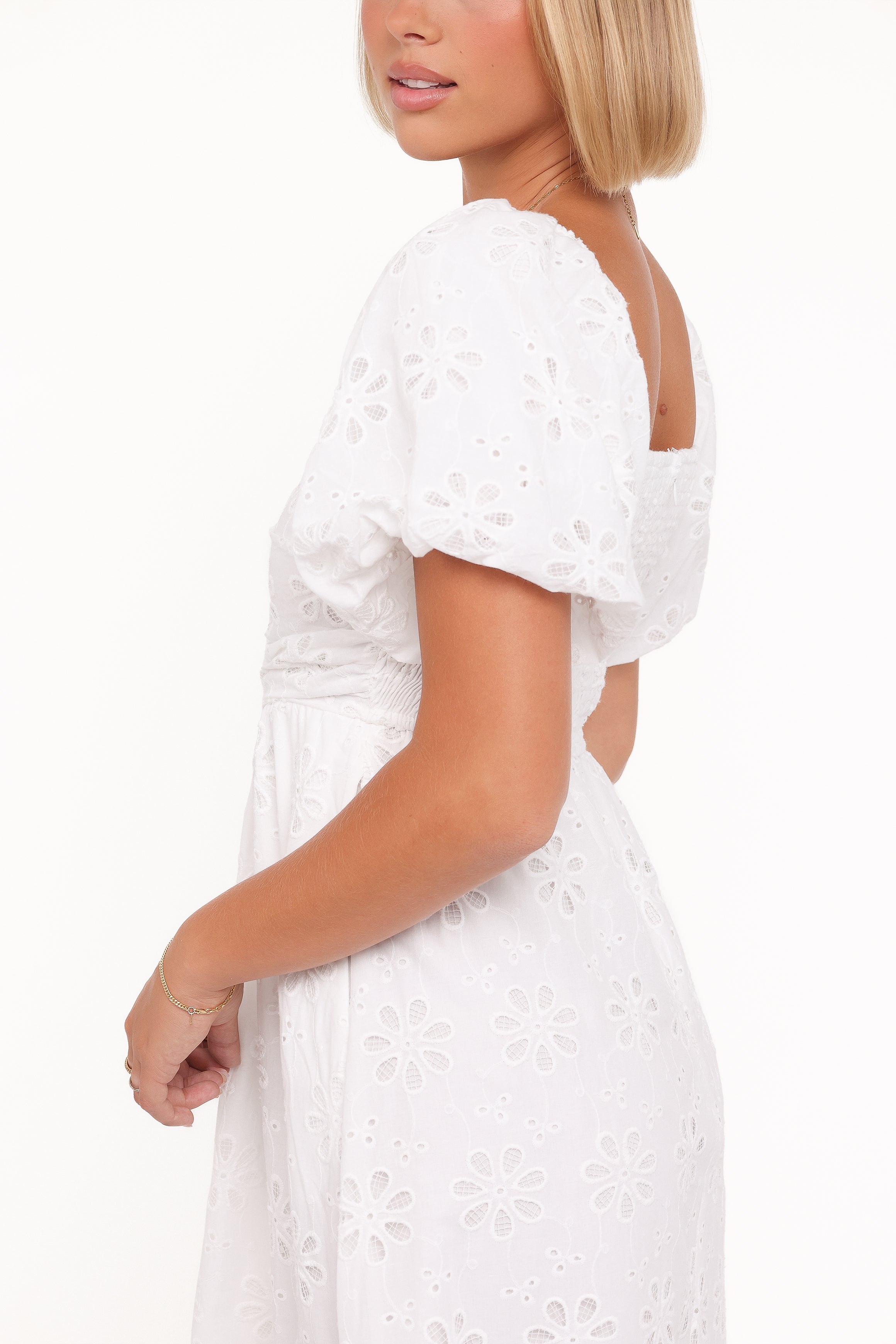 DRESSES Clo Puff Sleeve Midi Dress - White Broderie