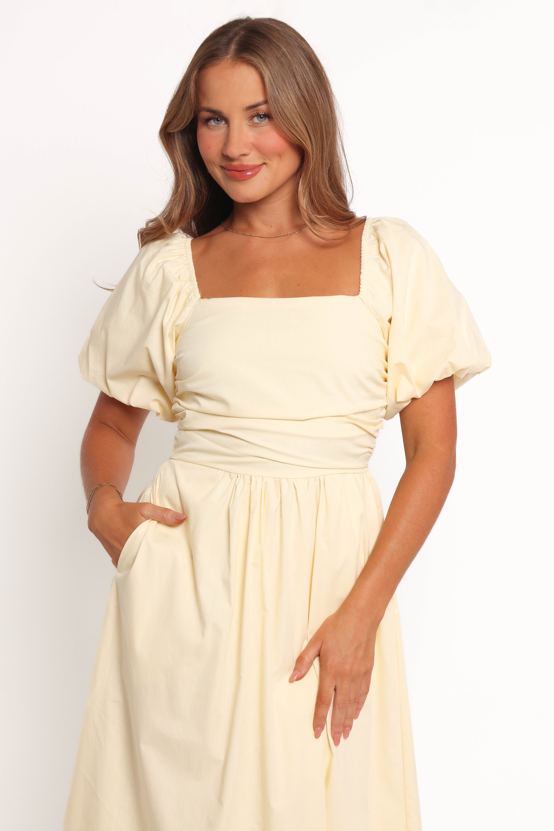 DRESSES Clo Puff Sleeve Midi Dress - Yellow