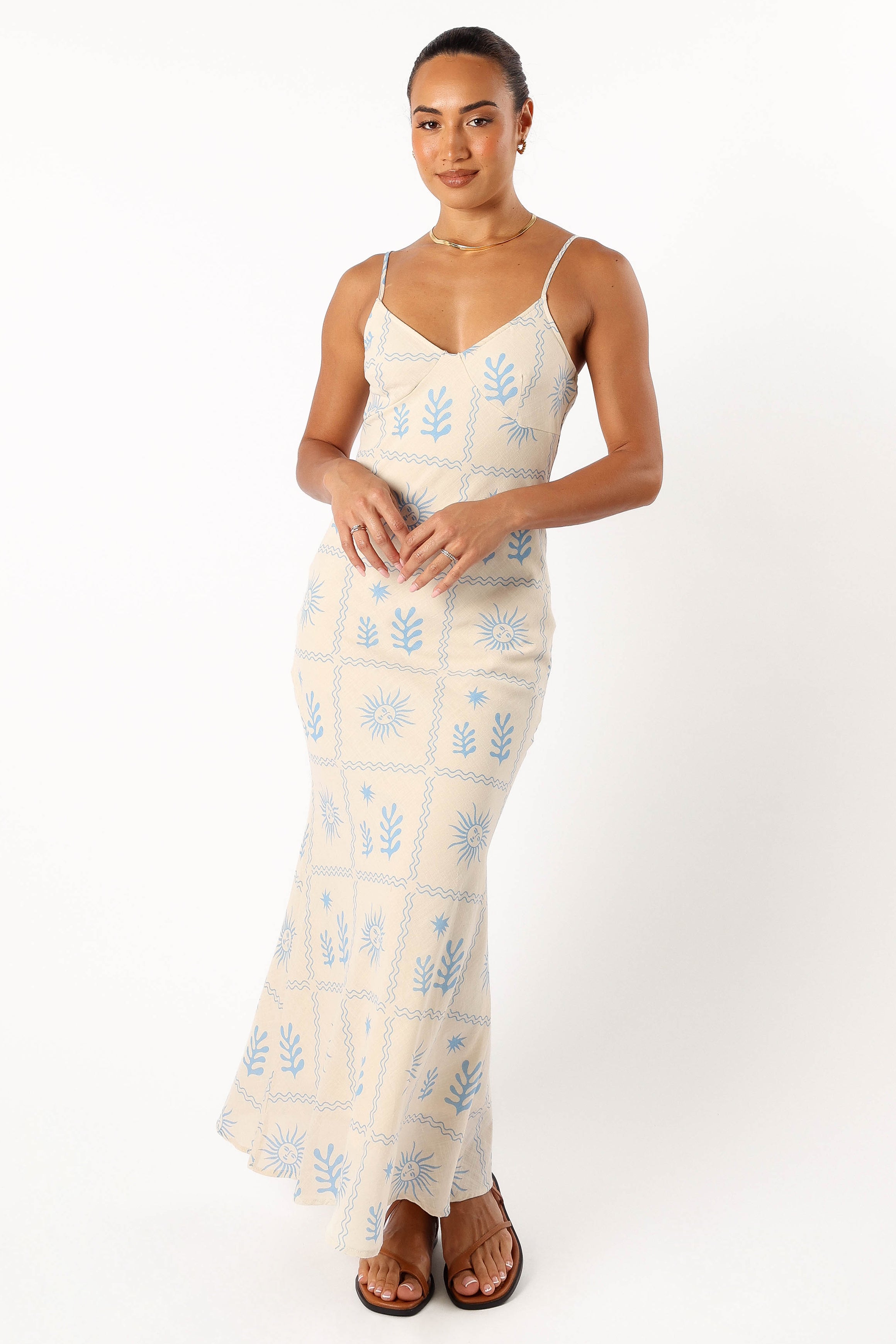 DRESSES @Coco Maxi Slip Dress - Blue Cream