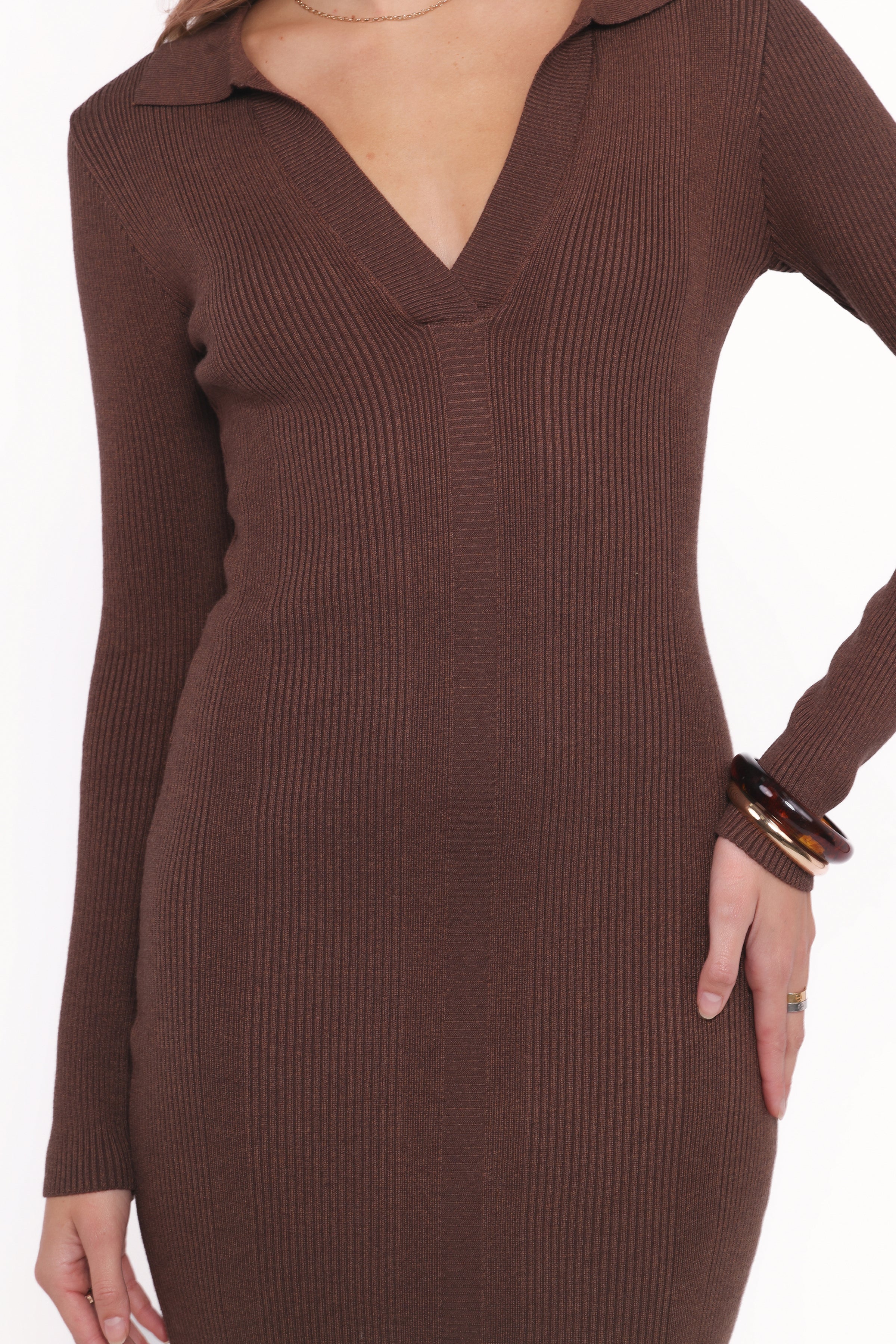DRESSES Collins Long Sleeve Midi Dress - Chocolate