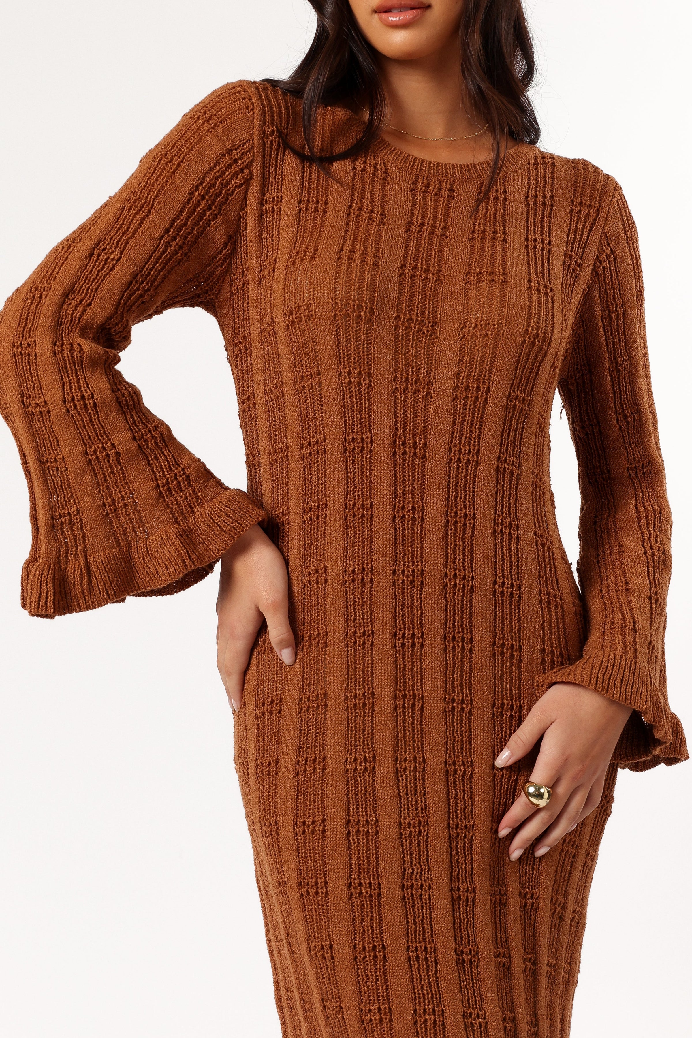 DRESSES @Colter Long Sleeve Maxi Dress - Bronze
