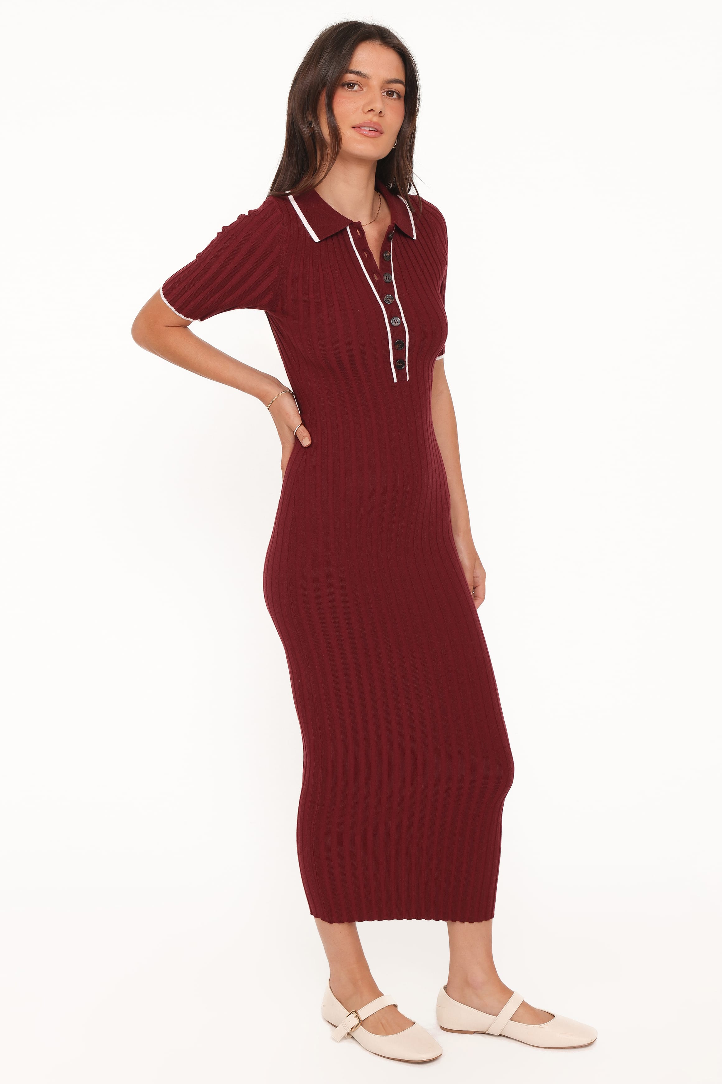 DRESSES Conner Short Sleeve Knit Dress - Burgundy