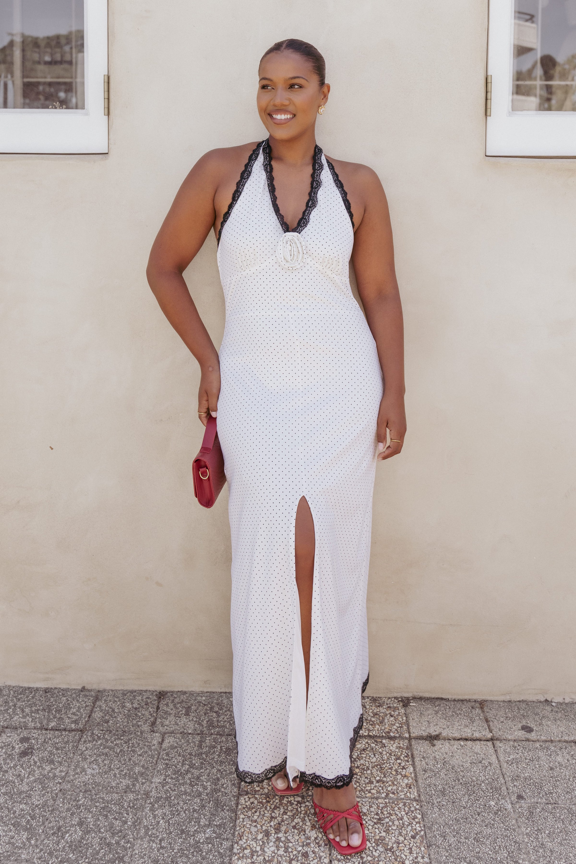 DRESSES Conrad Halter Maxi Dress - White Polka Dot