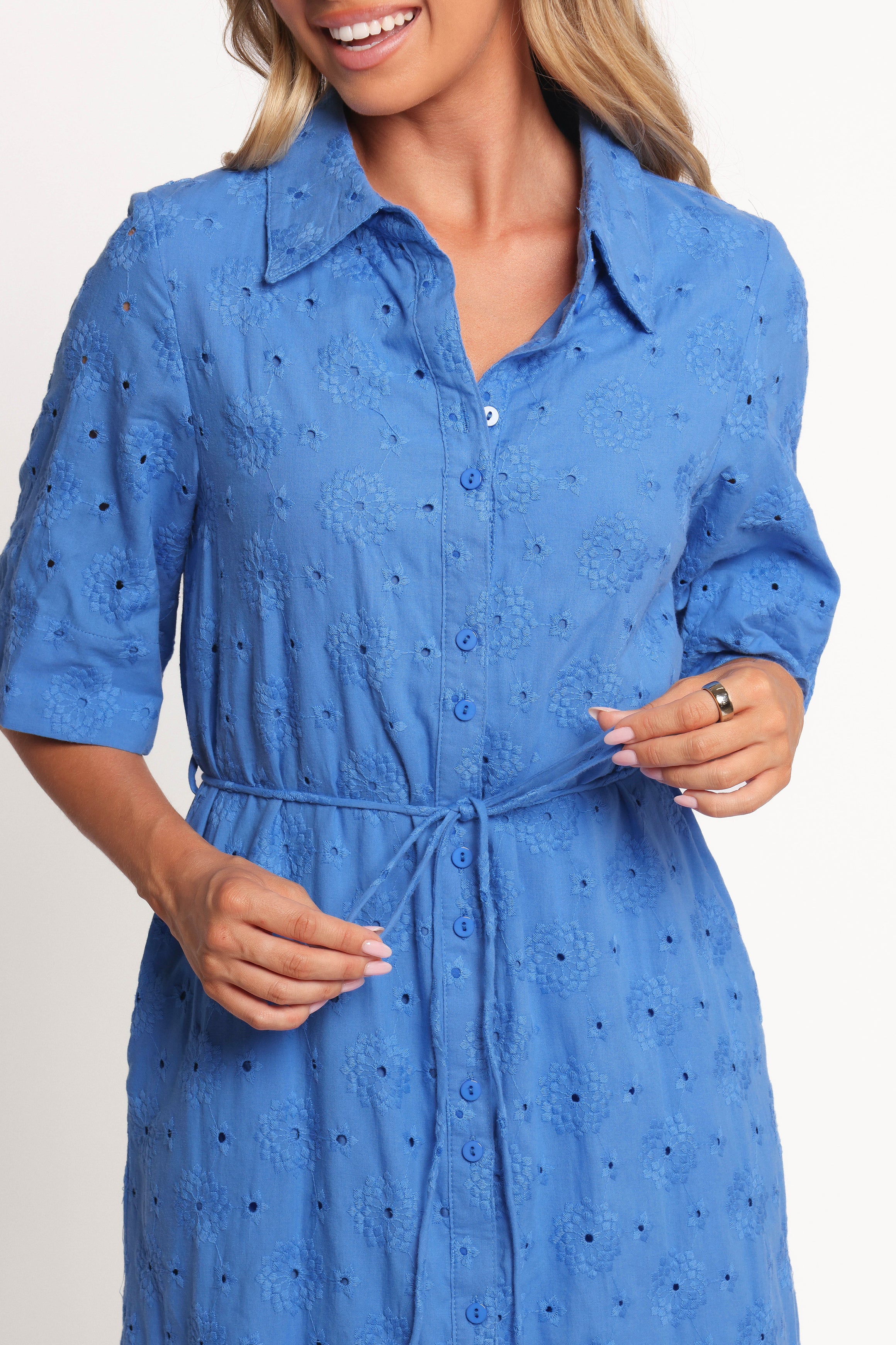 DRESSES Cooper Embroidered Button Through Midi Dress - Cobalt