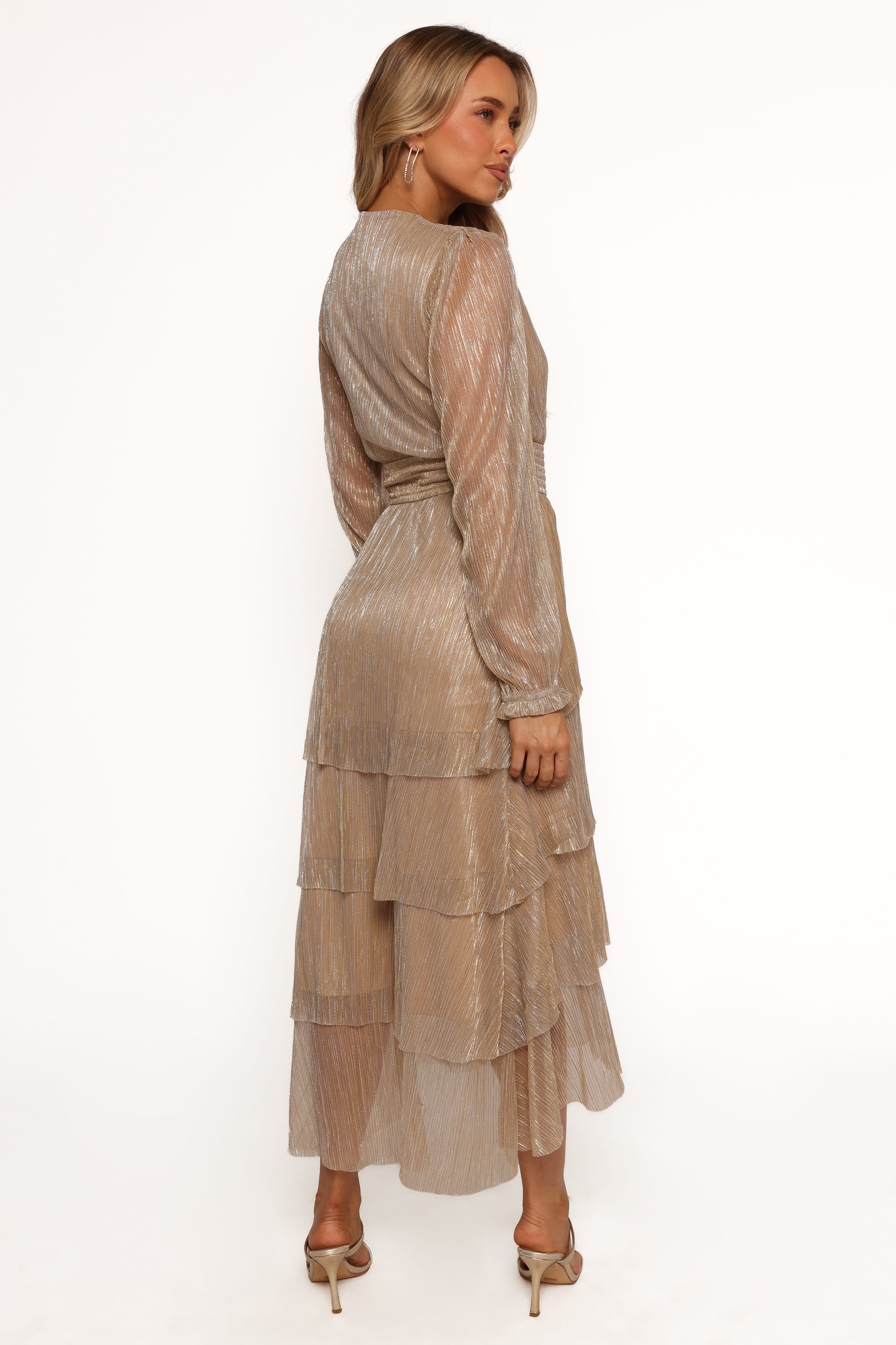 DRESSES Cybil Pleated Tiered Midi Dress - Champagne Gold