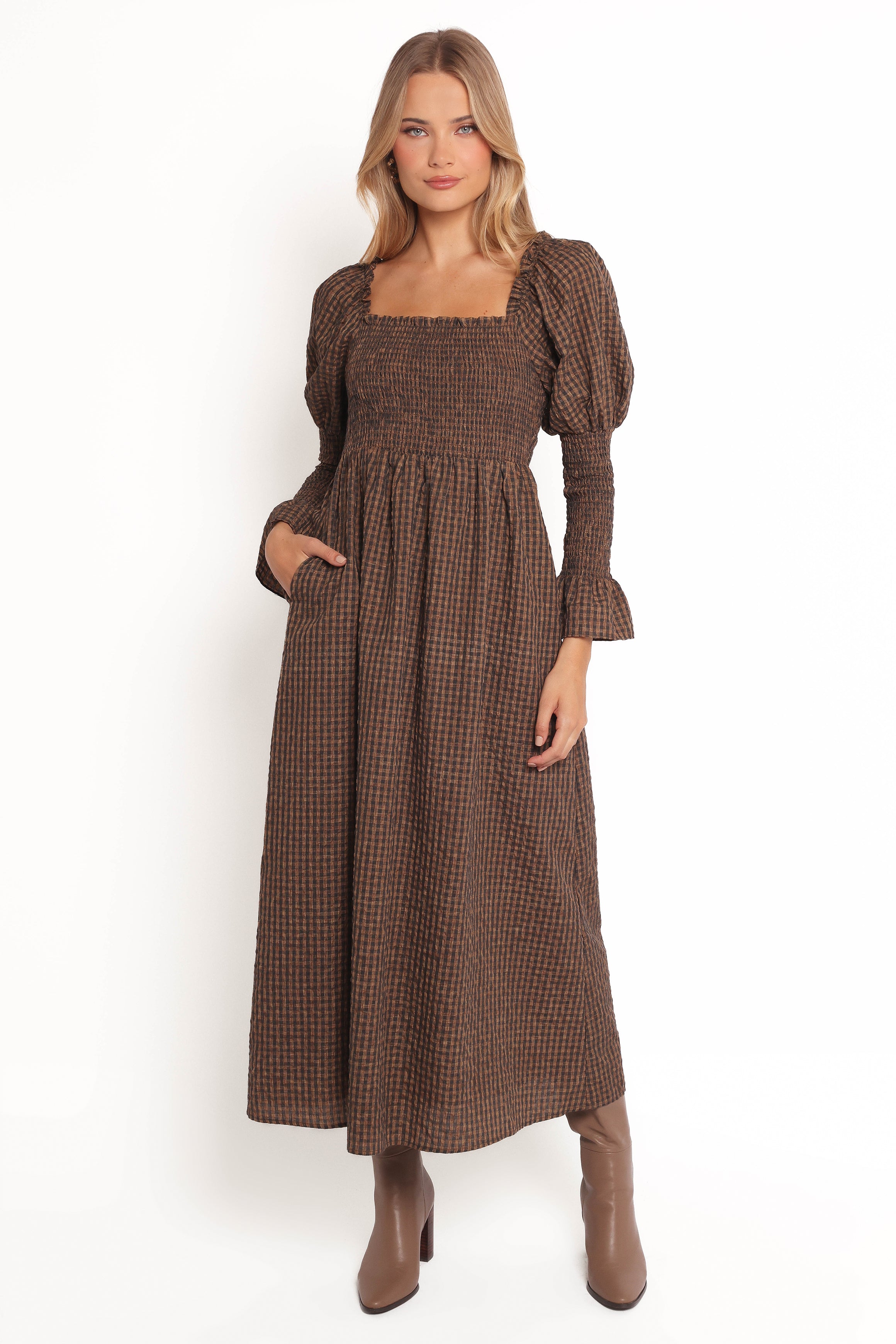 DRESSES Cyrena Maxi Dress - Brown Check