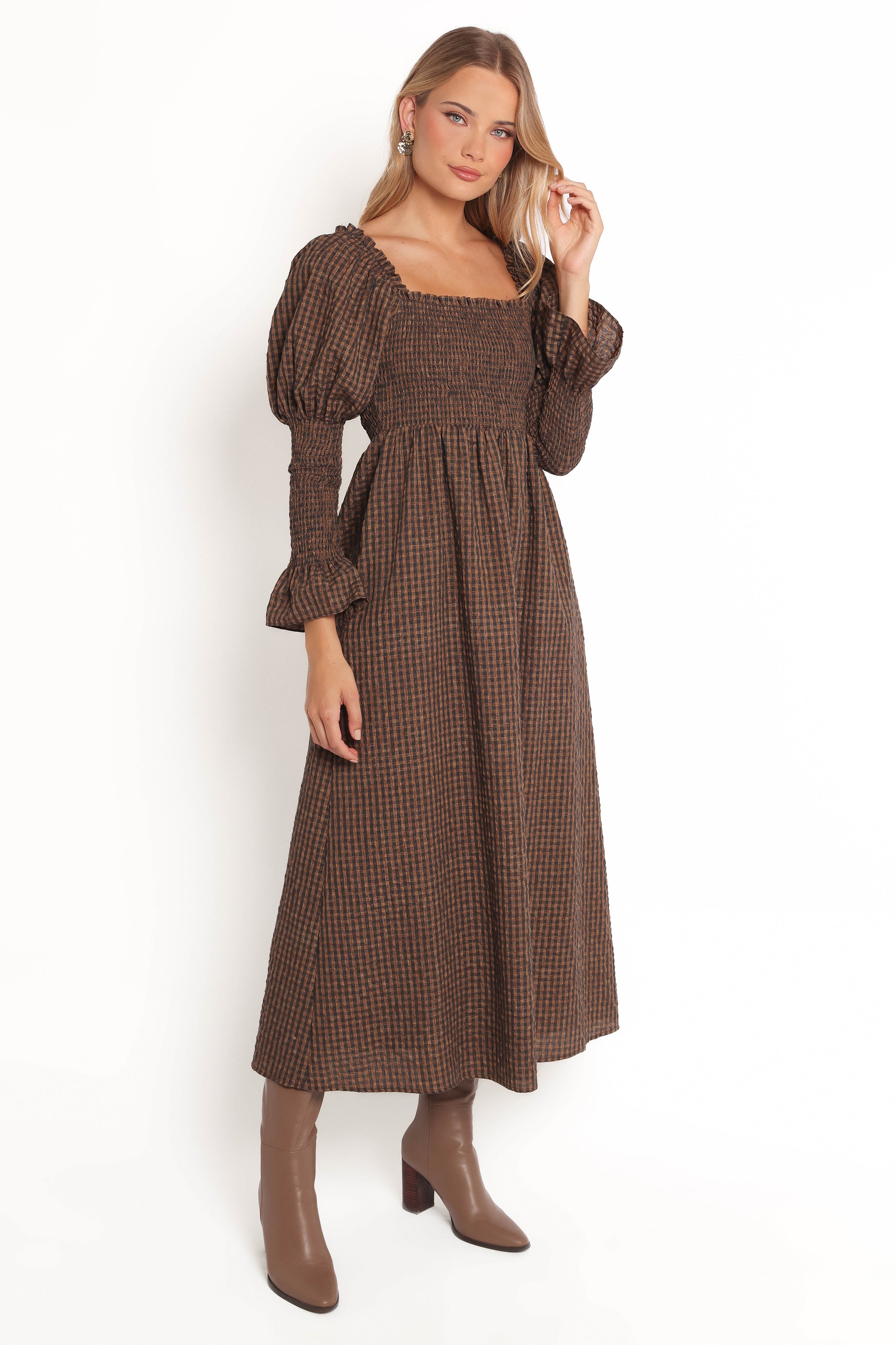 DRESSES Cyrena Maxi Dress - Brown Check