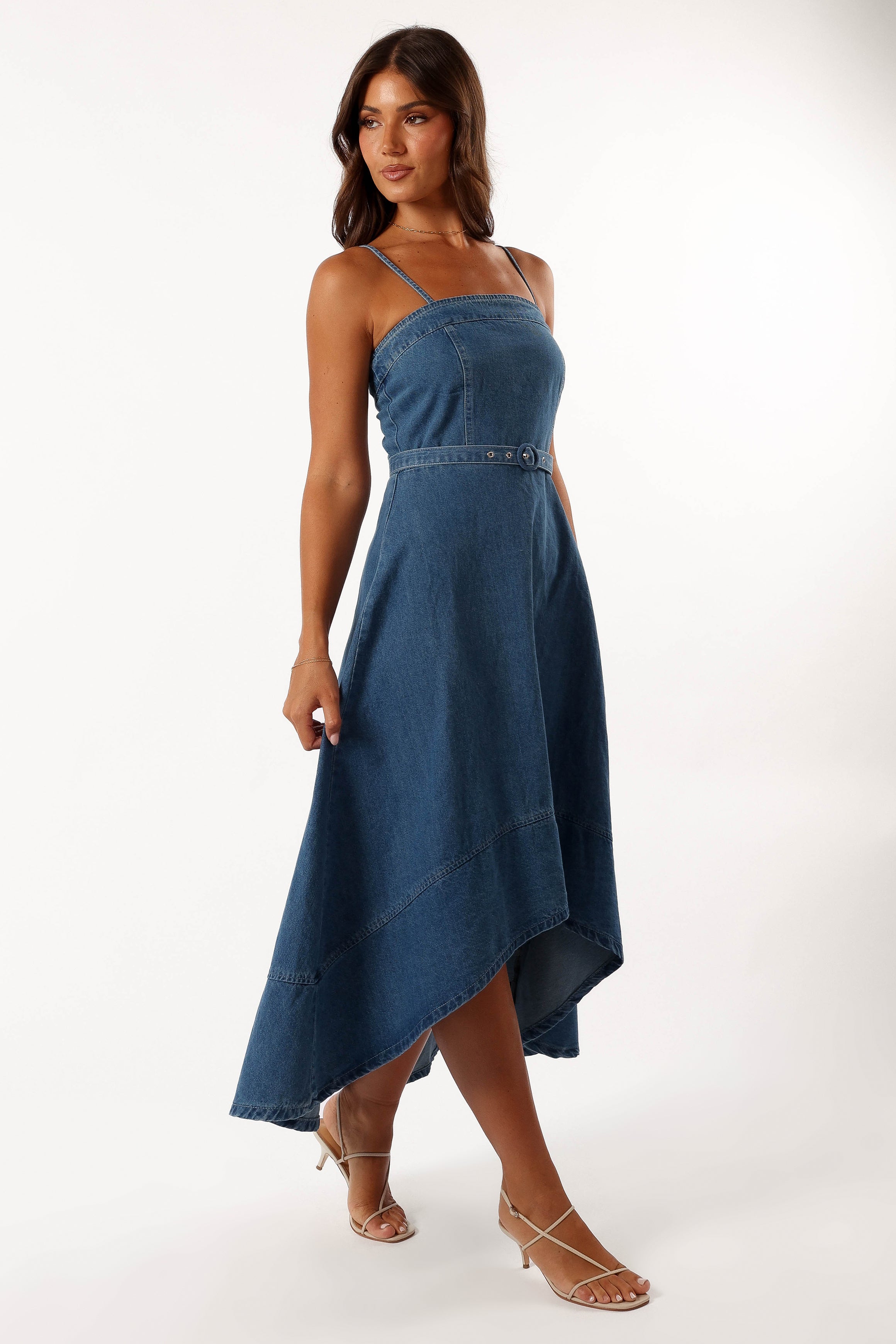 DRESSES @Cyrus Belted Midi Dress - Denim