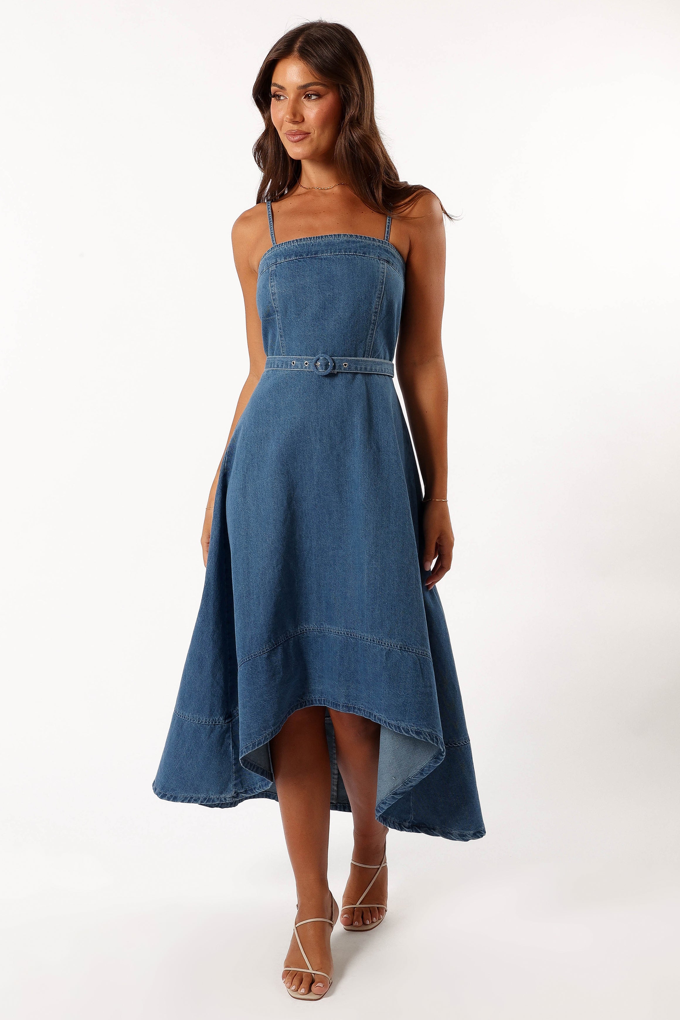 DRESSES @Cyrus Belted Midi Dress - Denim