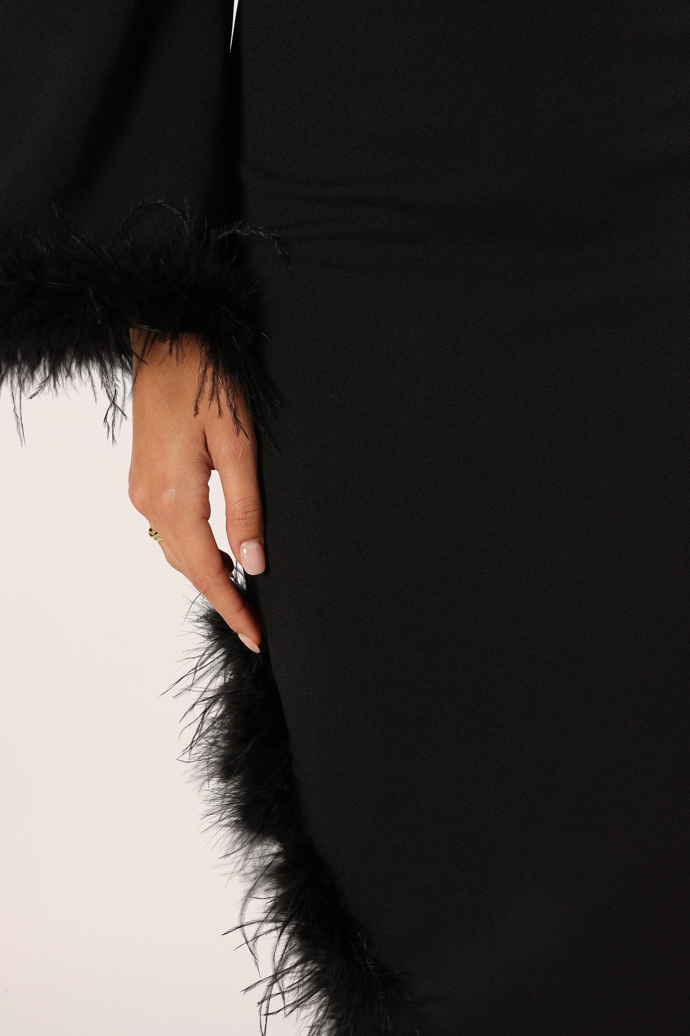 DRESSES @Dame One Shoulder Feather Midi Dress - Black