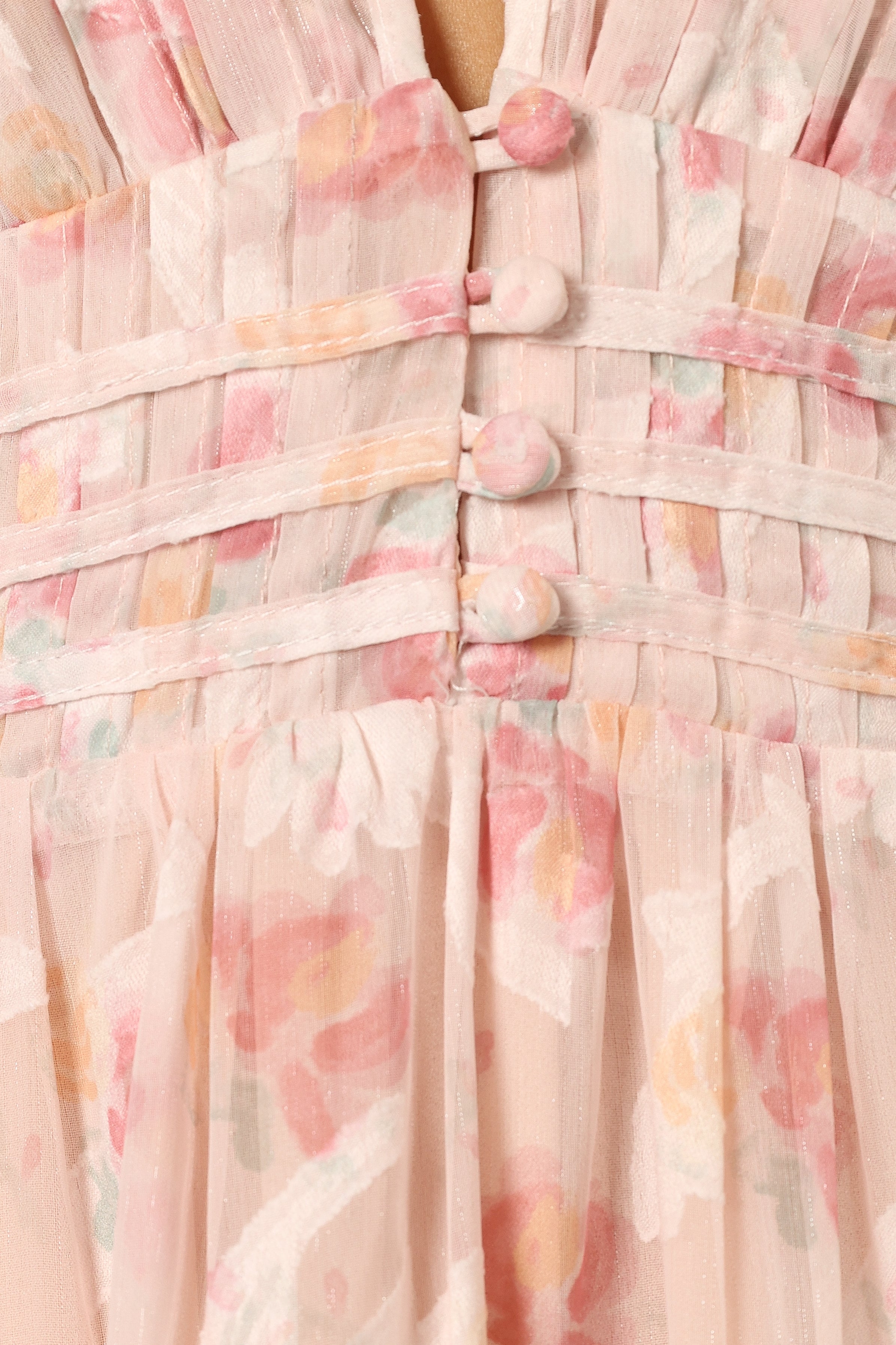 DRESSES @Daphne Ruffle Midi Dress - Pink Orange