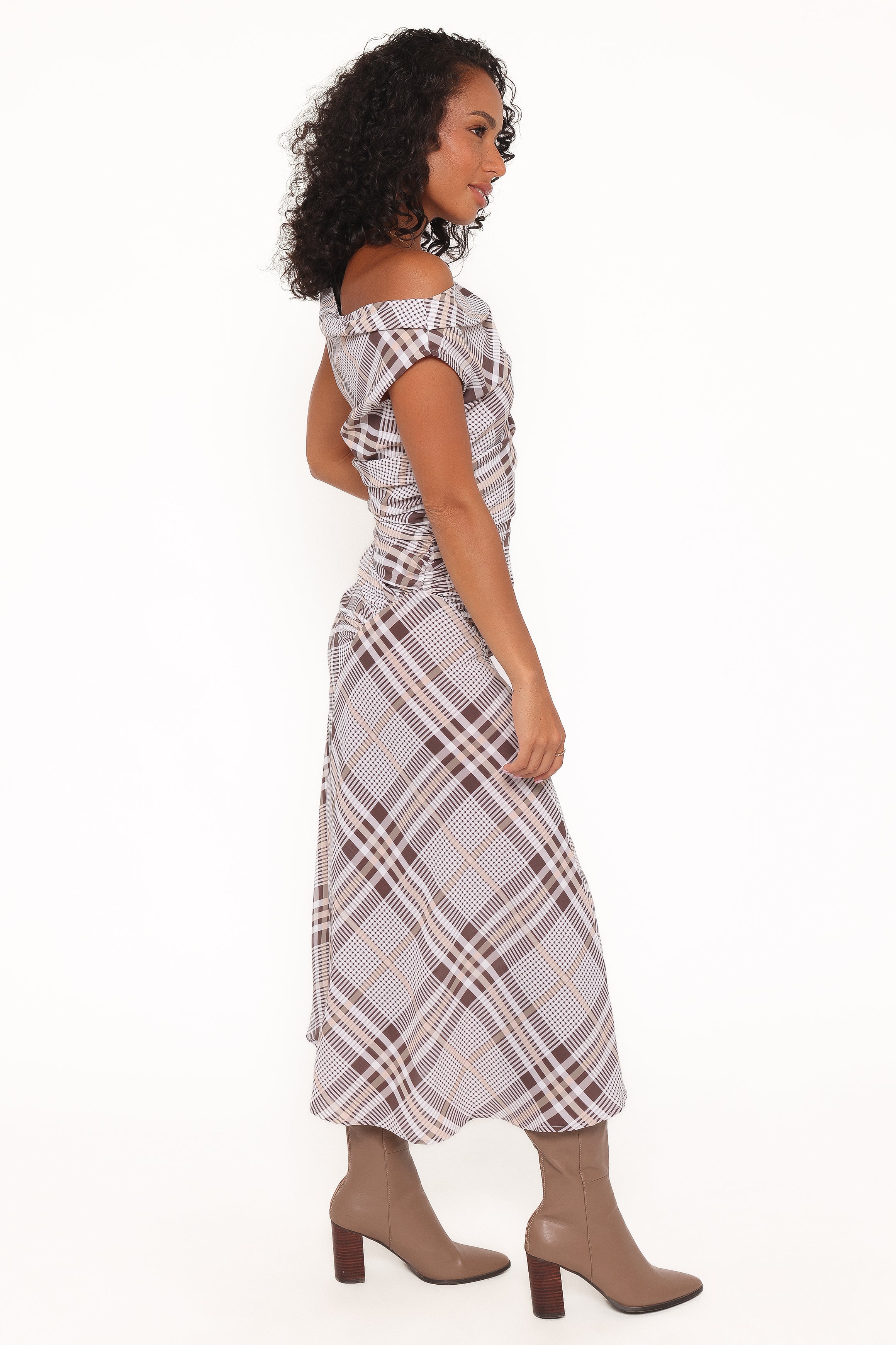 DRESSES Dawn Off Shoulder Midi Dress - Plaid