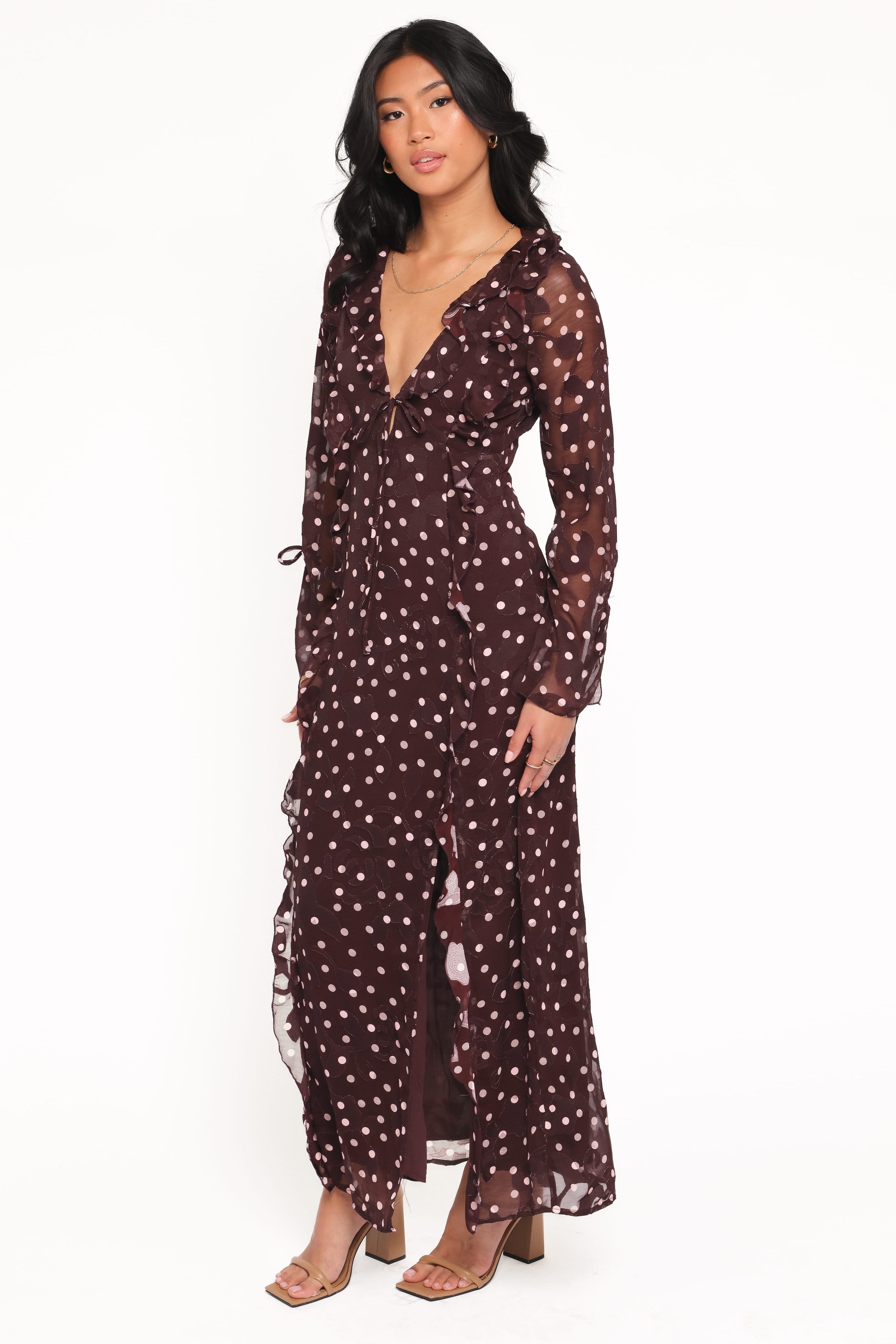 DRESSES Delta Maxi Dress - Plum Polka Dot