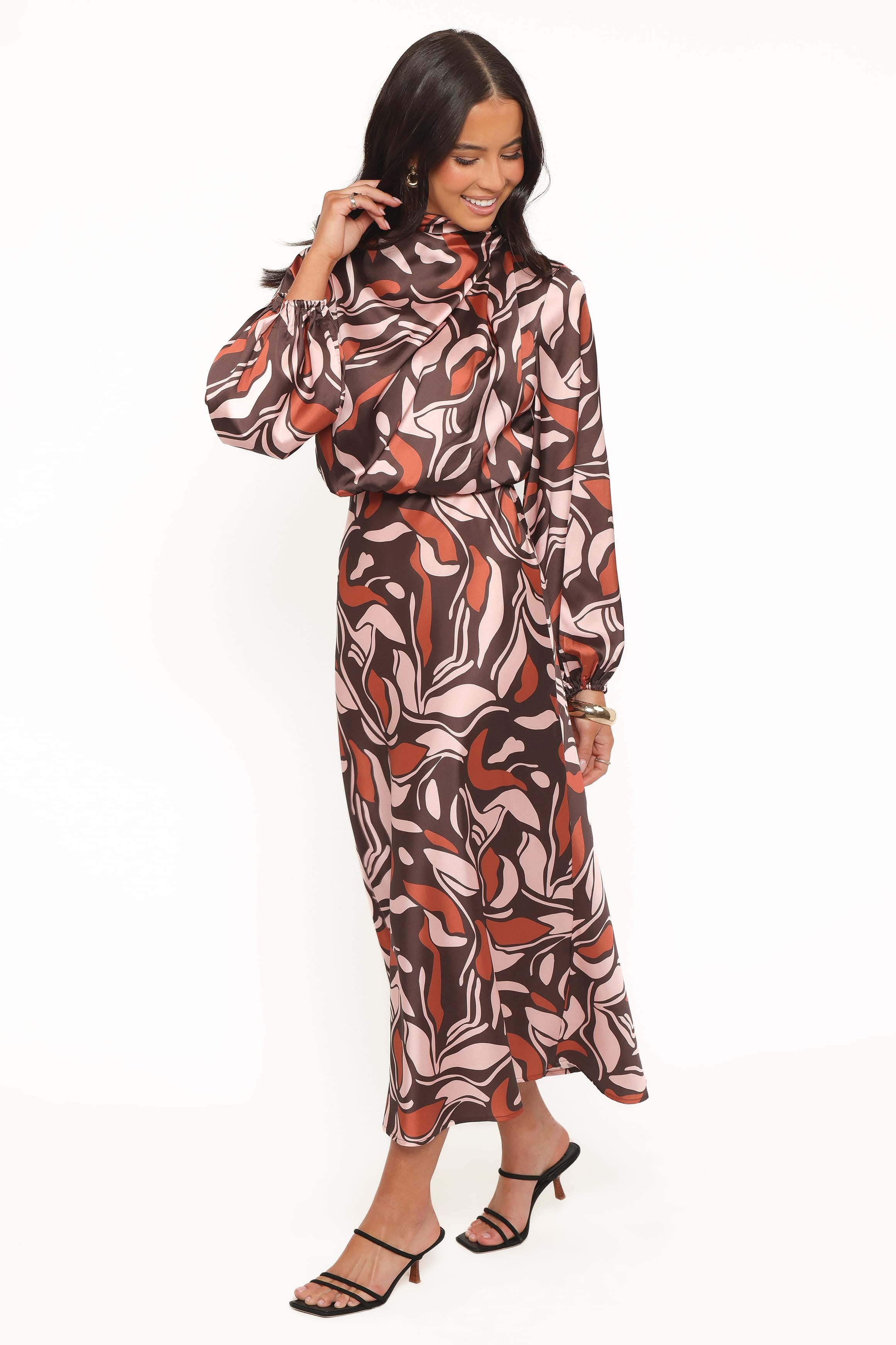 DRESSES Demire Long Sleeve Midi Dress - Brown Multi