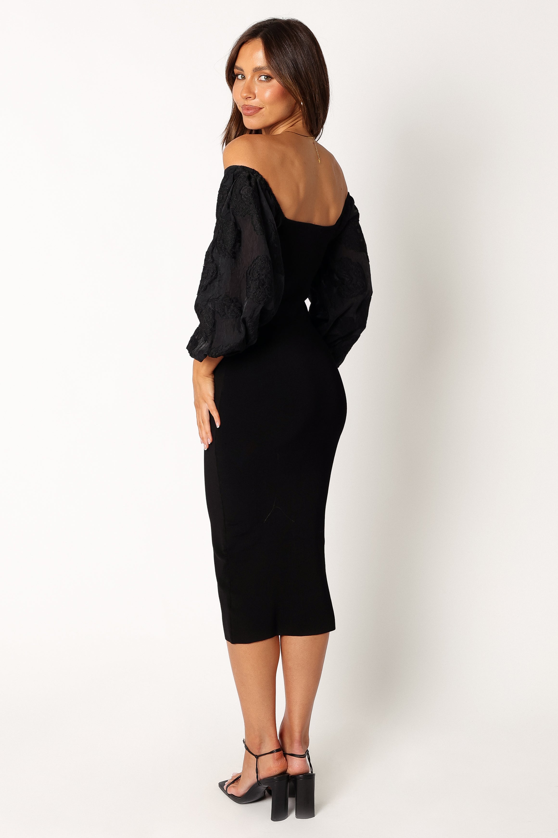 DRESSES @Dolly Puff Sleeve Midi Dress - Black