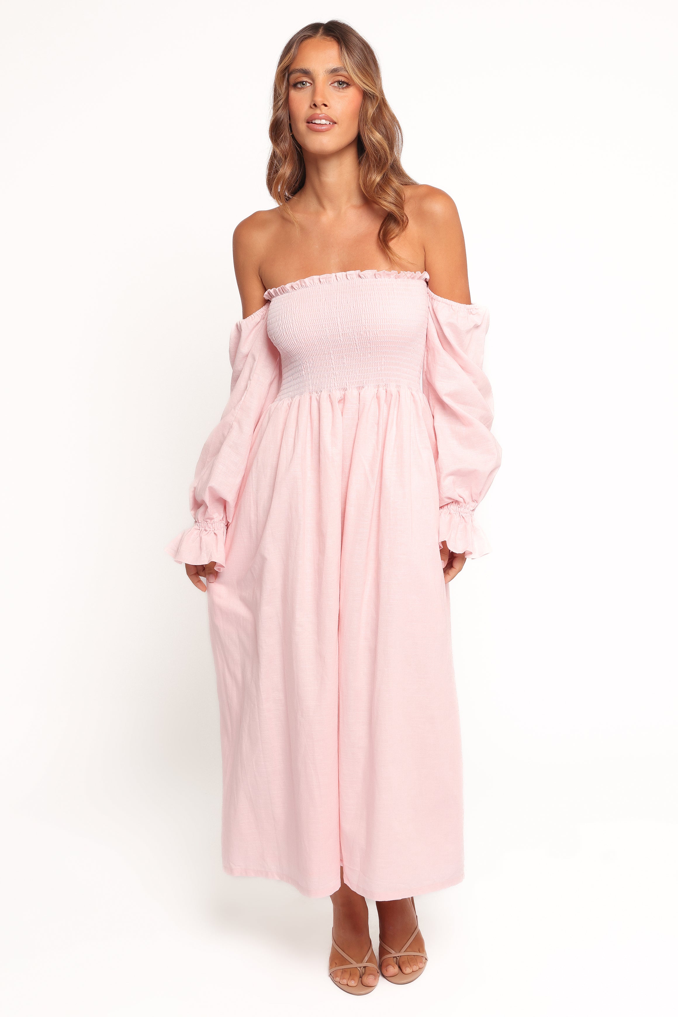 DRESSES Domenica Shirred Long Sleeve Midi Dress - Pink