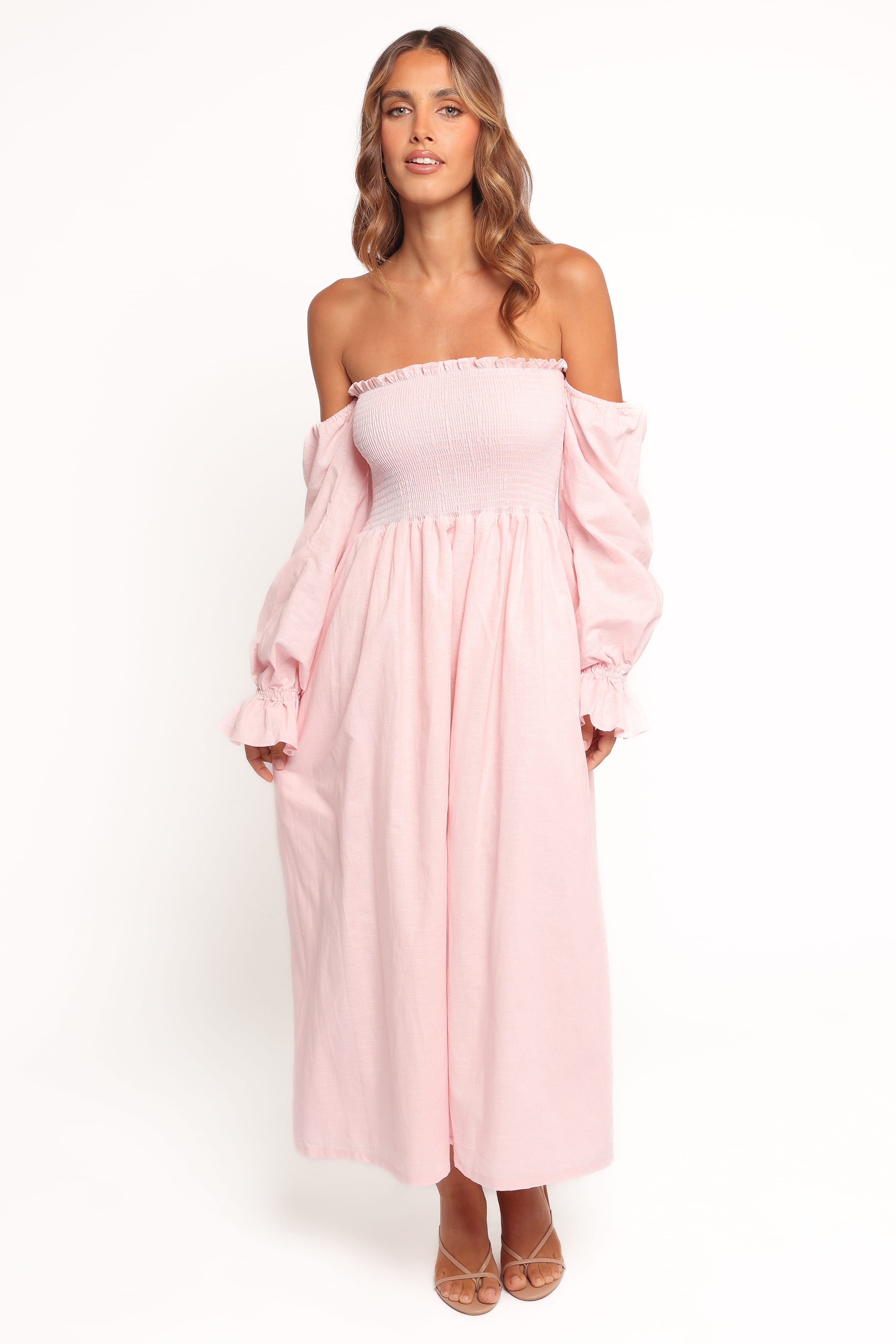 DRESSES Domenica Shirred Long Sleeve Midi Dress - Pink