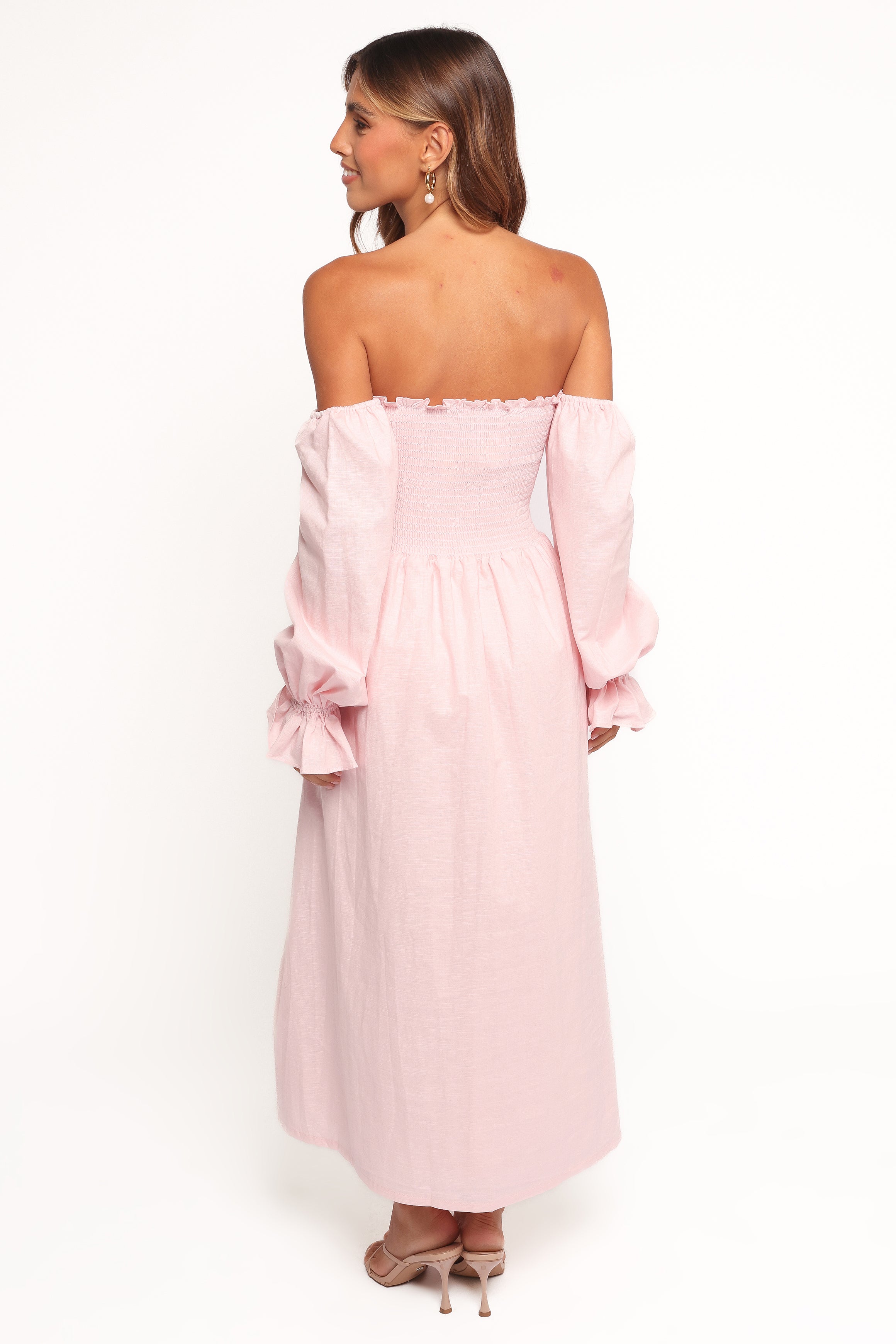 DRESSES Domenica Shirred Long Sleeve Midi Dress - Pink