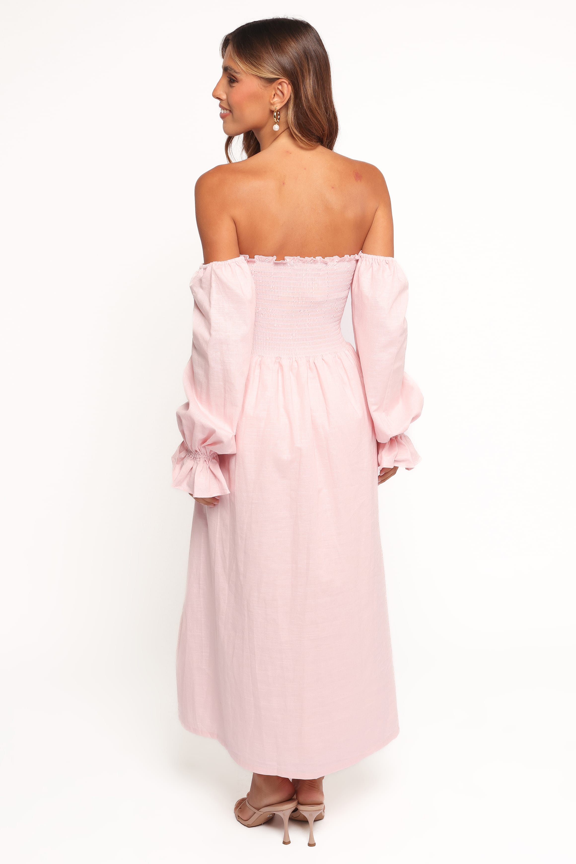 DRESSES Domenica Shirred Long Sleeve Midi Dress - Pink
