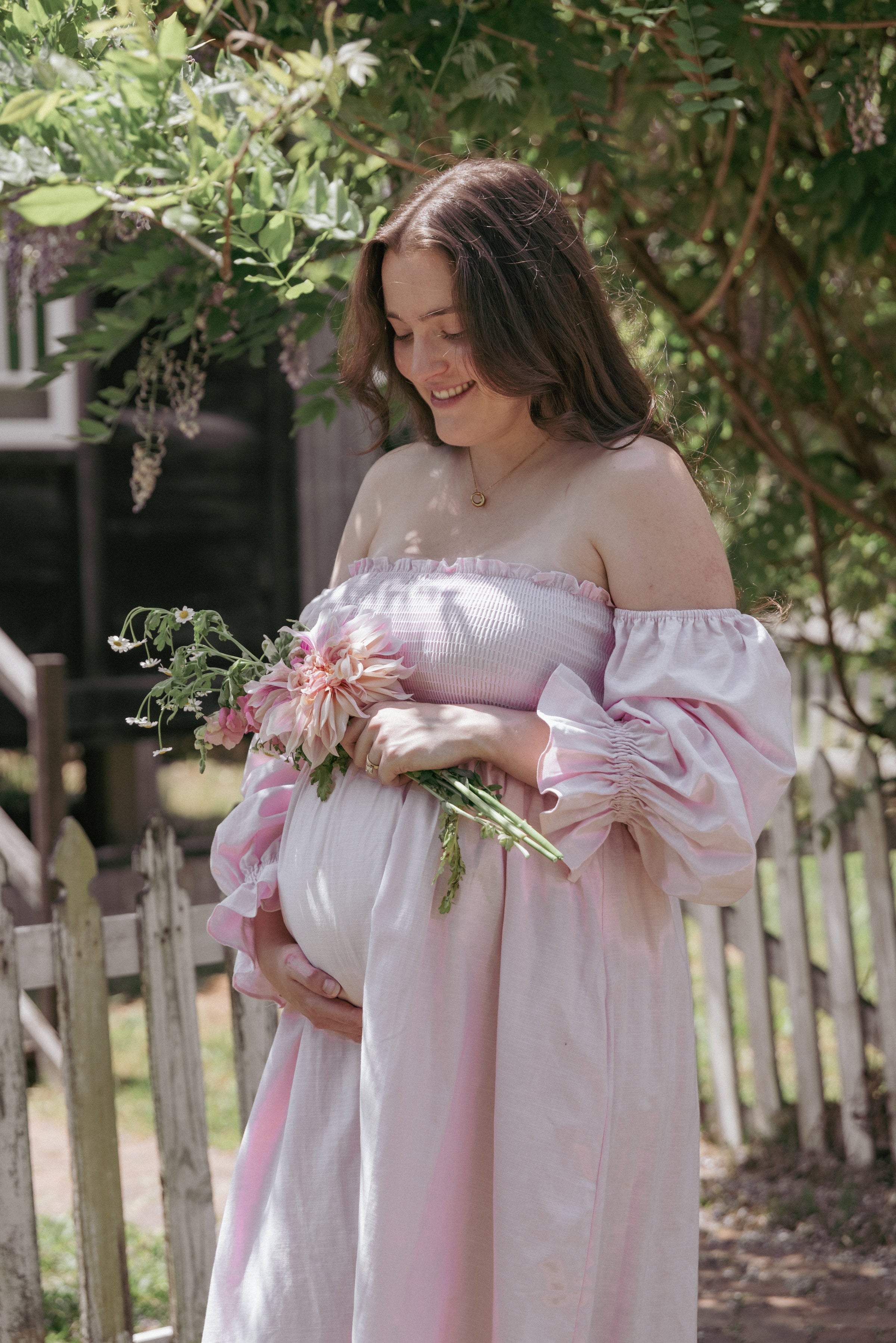 DRESSES Domenica Shirred Long Sleeve Midi Dress - Pink