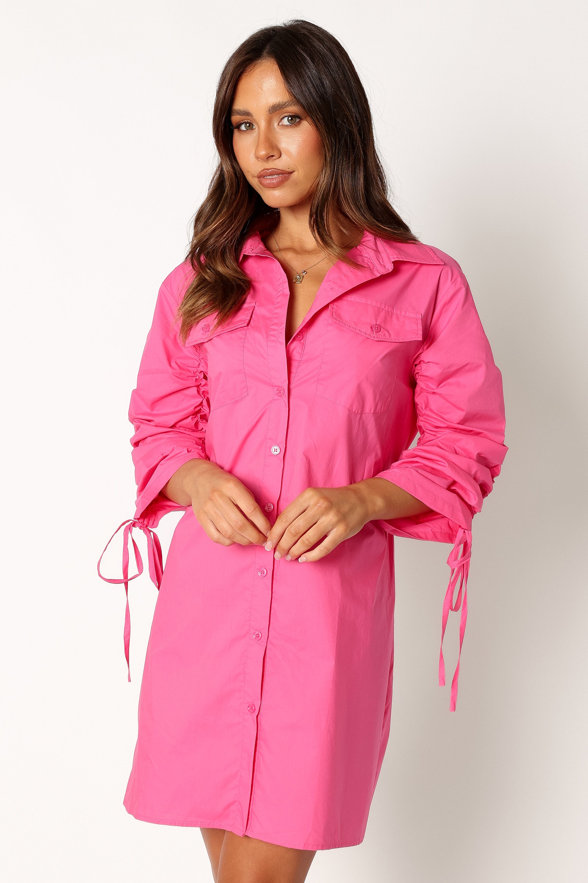 DRESSES @Dune Longsleeve Mini Shirt Dress - Pink