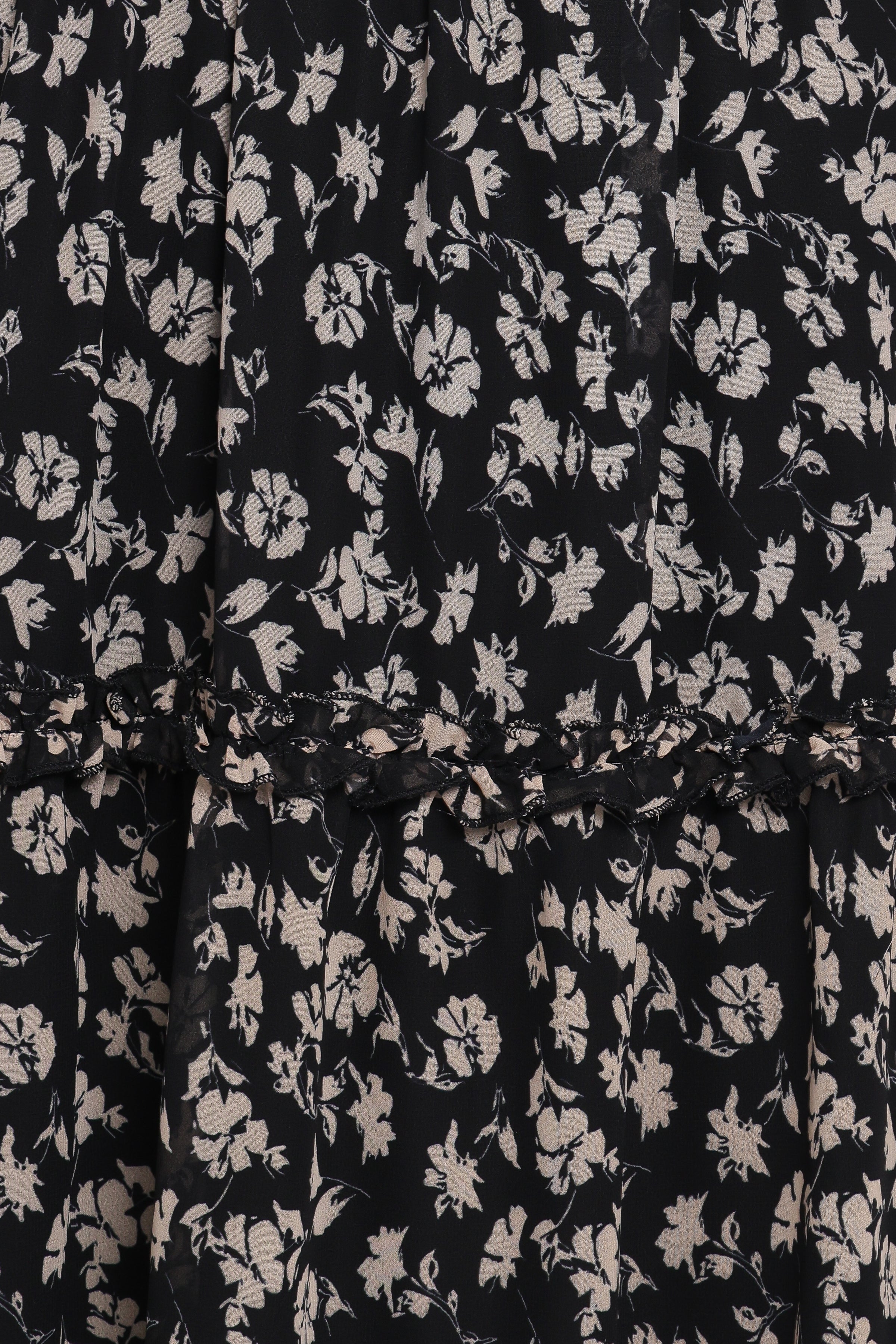 DRESSES Edwina Shirred Frill Long Sleeve Midi Dress - Black Ditsy Floral