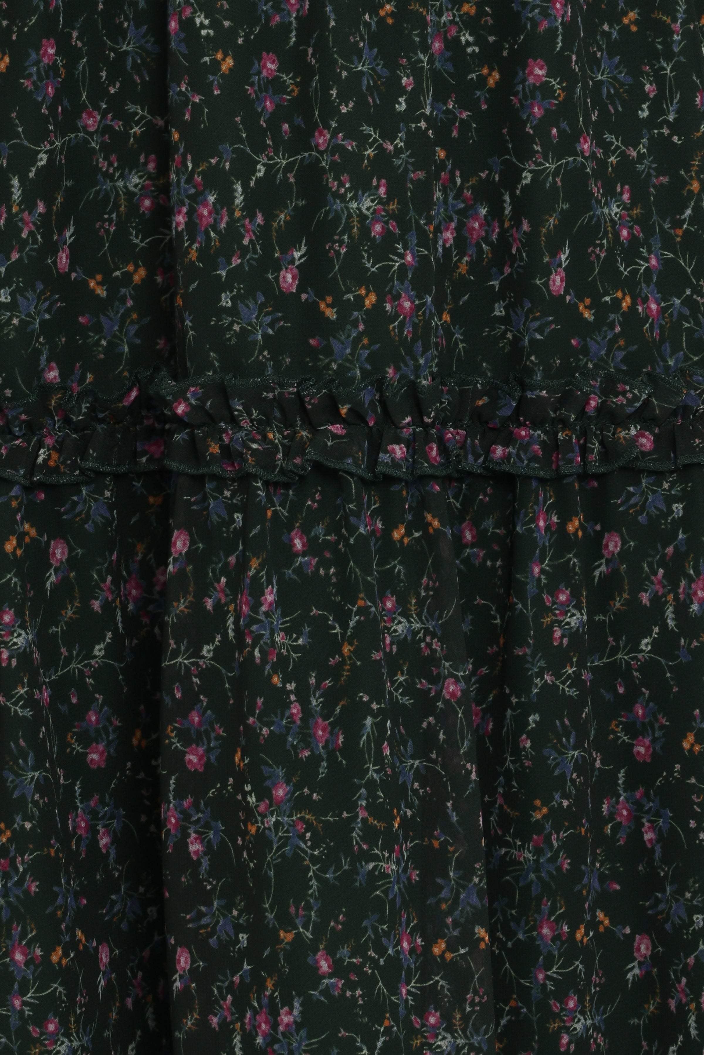 DRESSES Edwina Shirred Frill Long Sleeve Midi Dress - Olive Floral