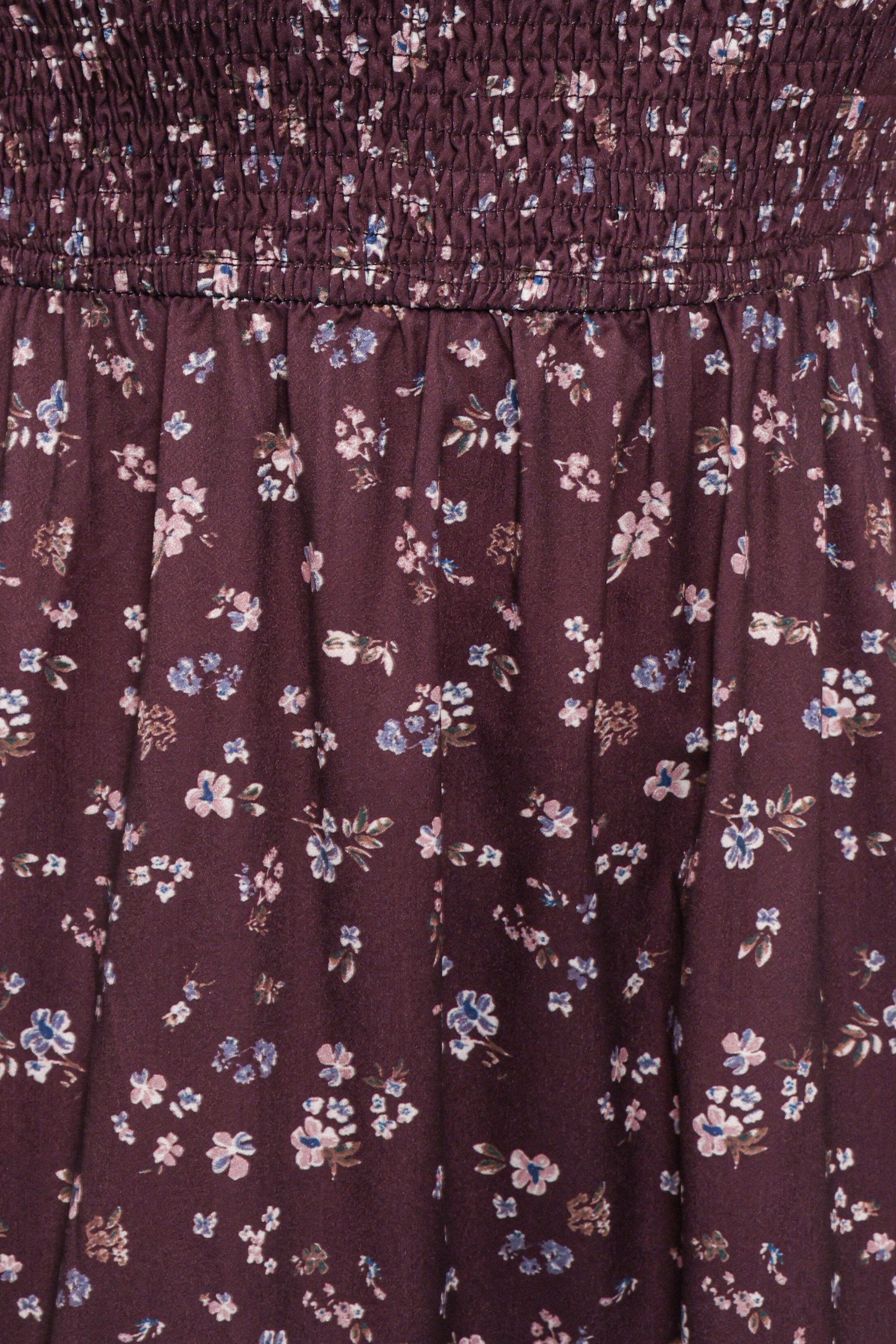 DRESSES Edwina Shirred Frill Long Sleeve Midi Dress - Plum Floral