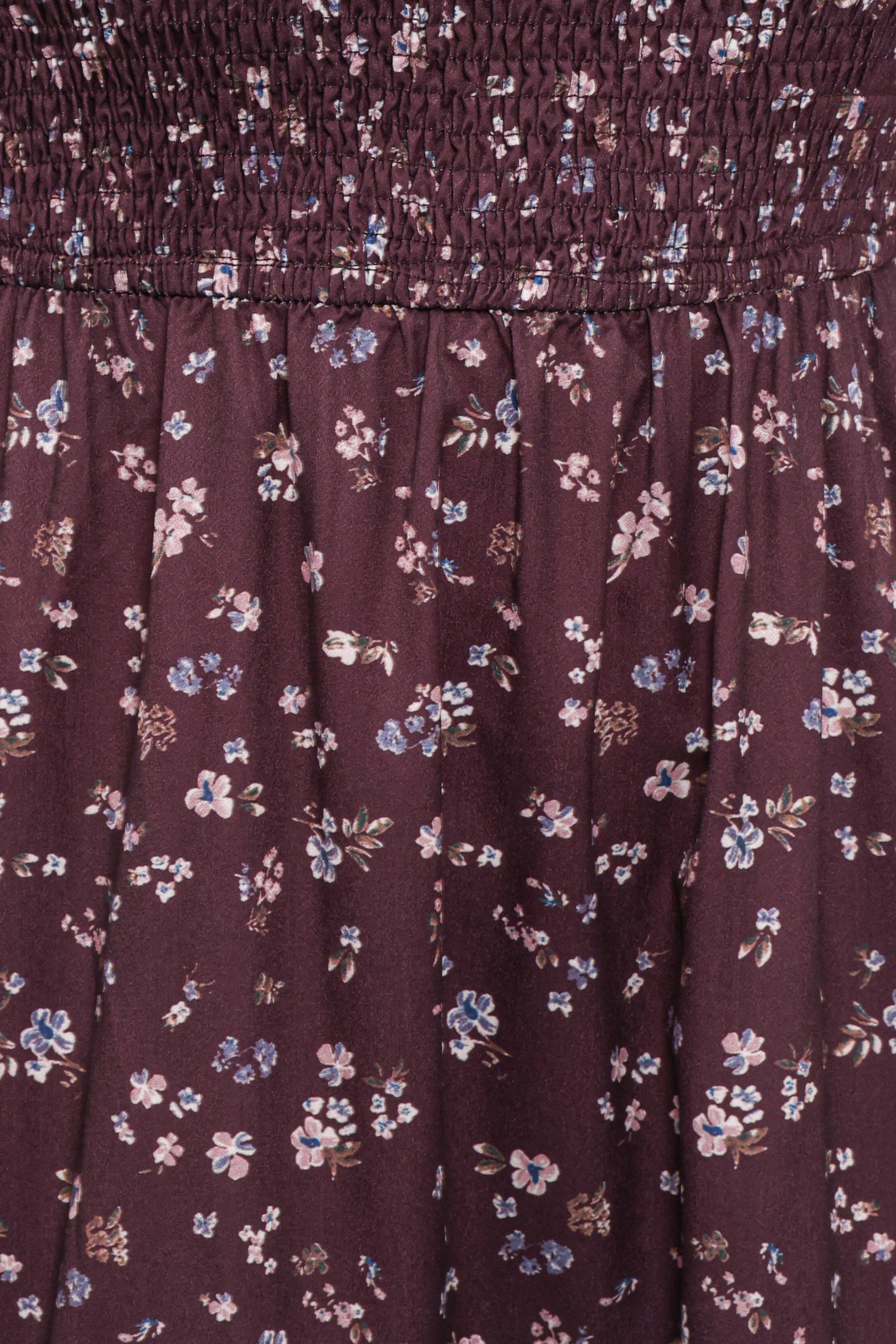 DRESSES Edwina Shirred Frill Long Sleeve Midi Dress - Plum Floral