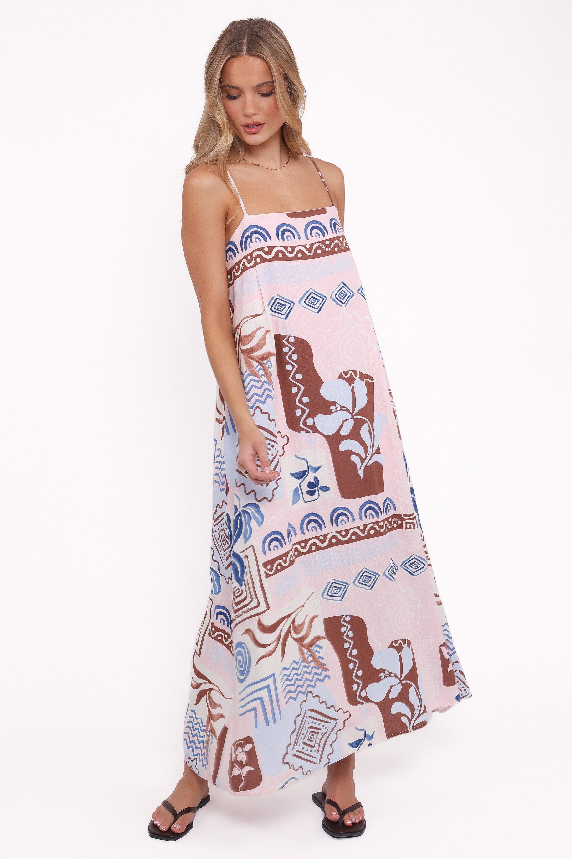 DRESSES Elaris Maxi Dress - Blue Brown Abstract