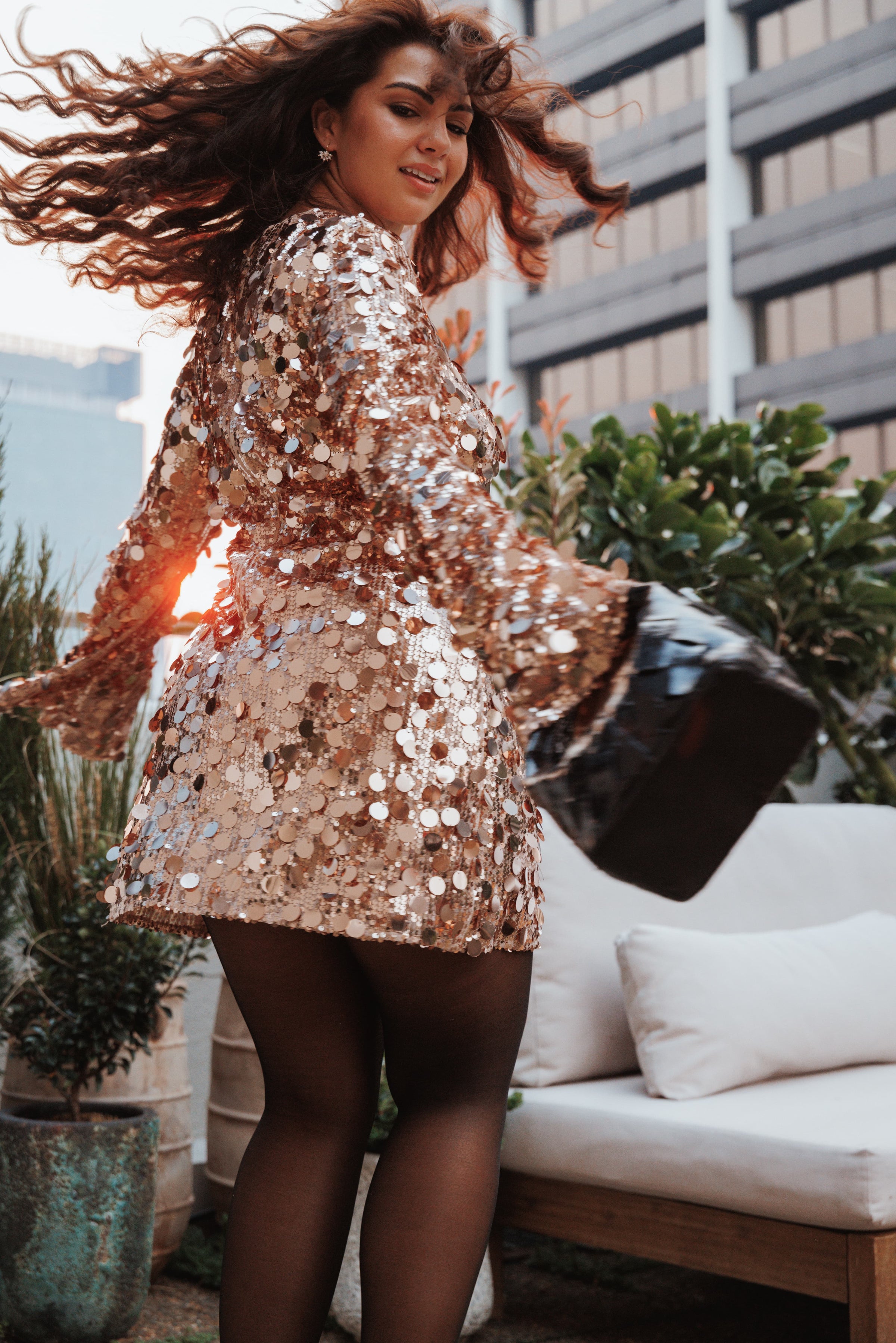 DRESSES Electra Long Sleeve Mini Dress - Gold