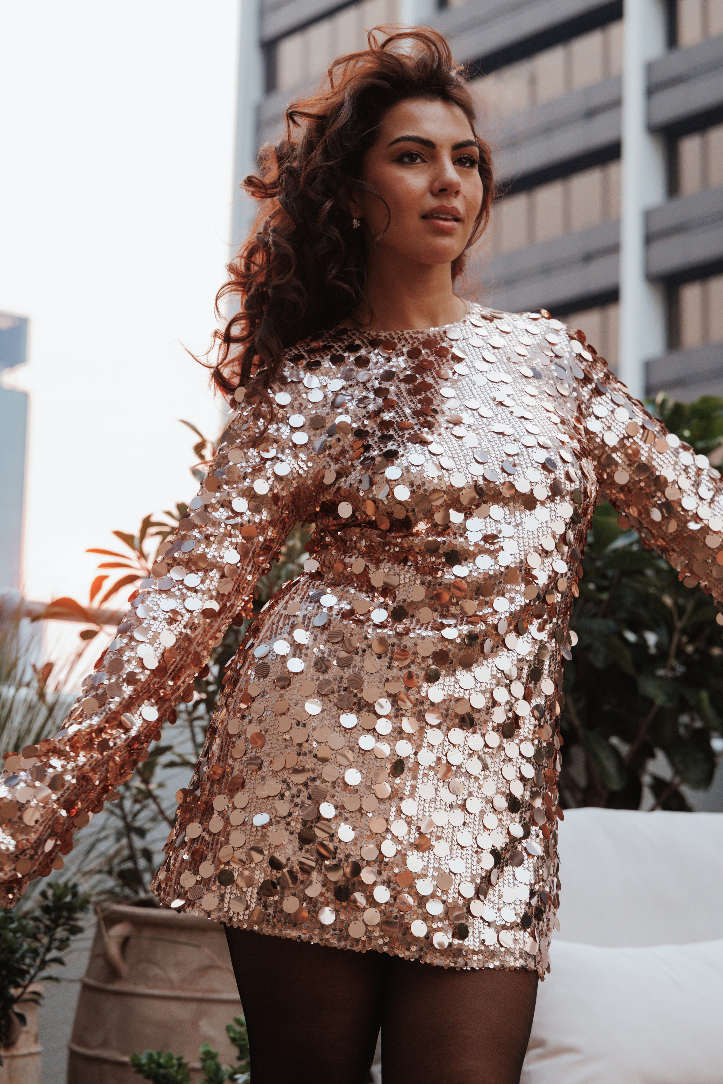 DRESSES Electra Long Sleeve Mini Dress - Gold