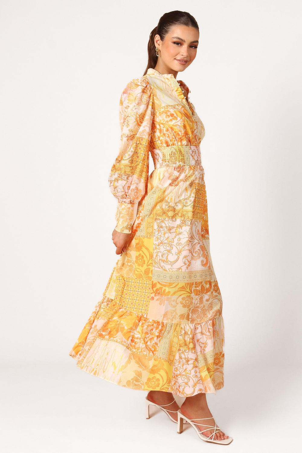 Elements Elastic Waist Long Sleeve Maxi Dress - Mustard - View 1 | Shop Formal Dress