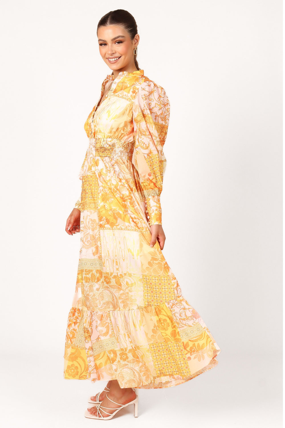 Elements Elastic Waist Long Sleeve Maxi Dress - Mustard - View 4 | Shop Formal Dress