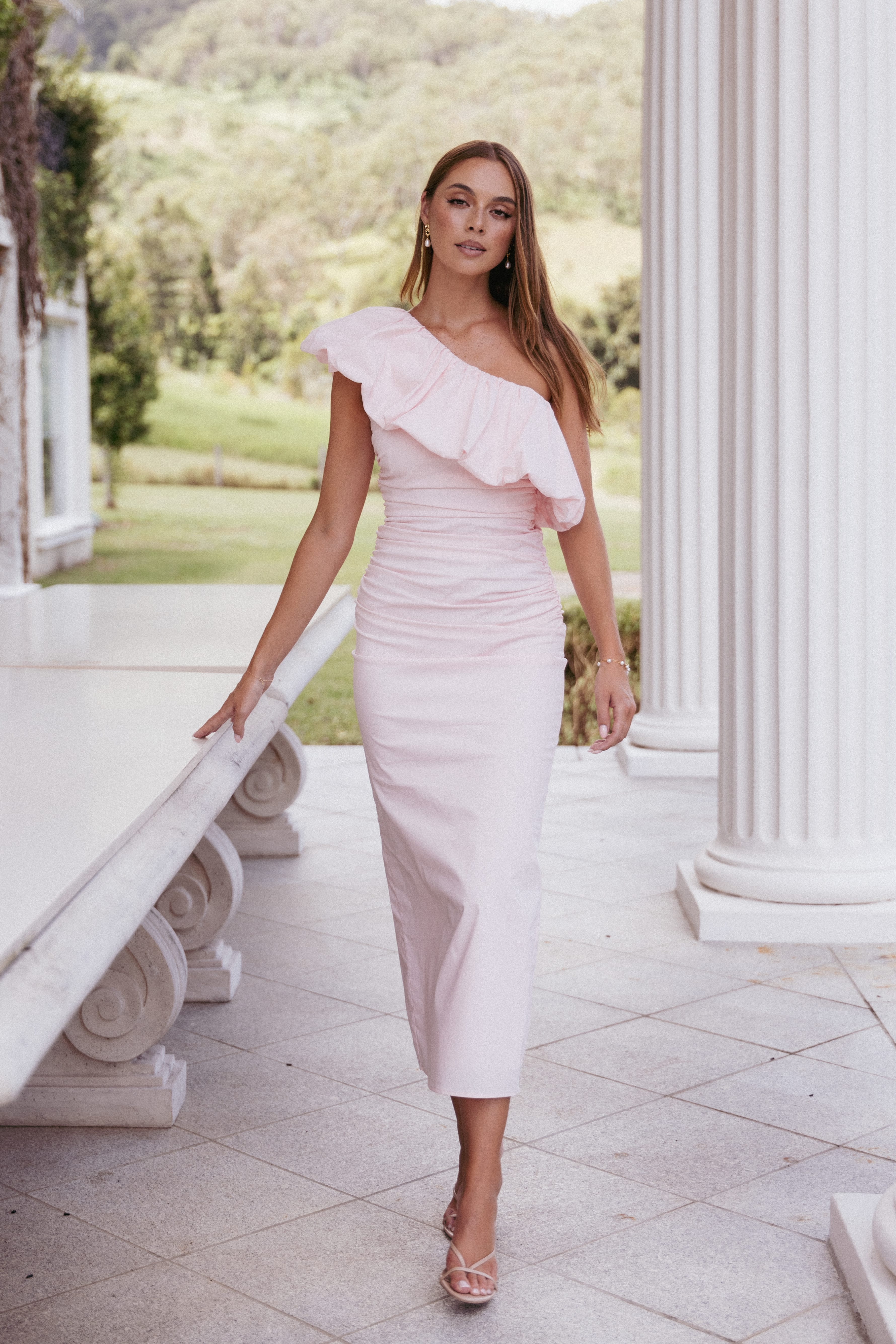 DRESSES Eliya One Shoulder Frill Maxi Dress - Ballet Pink