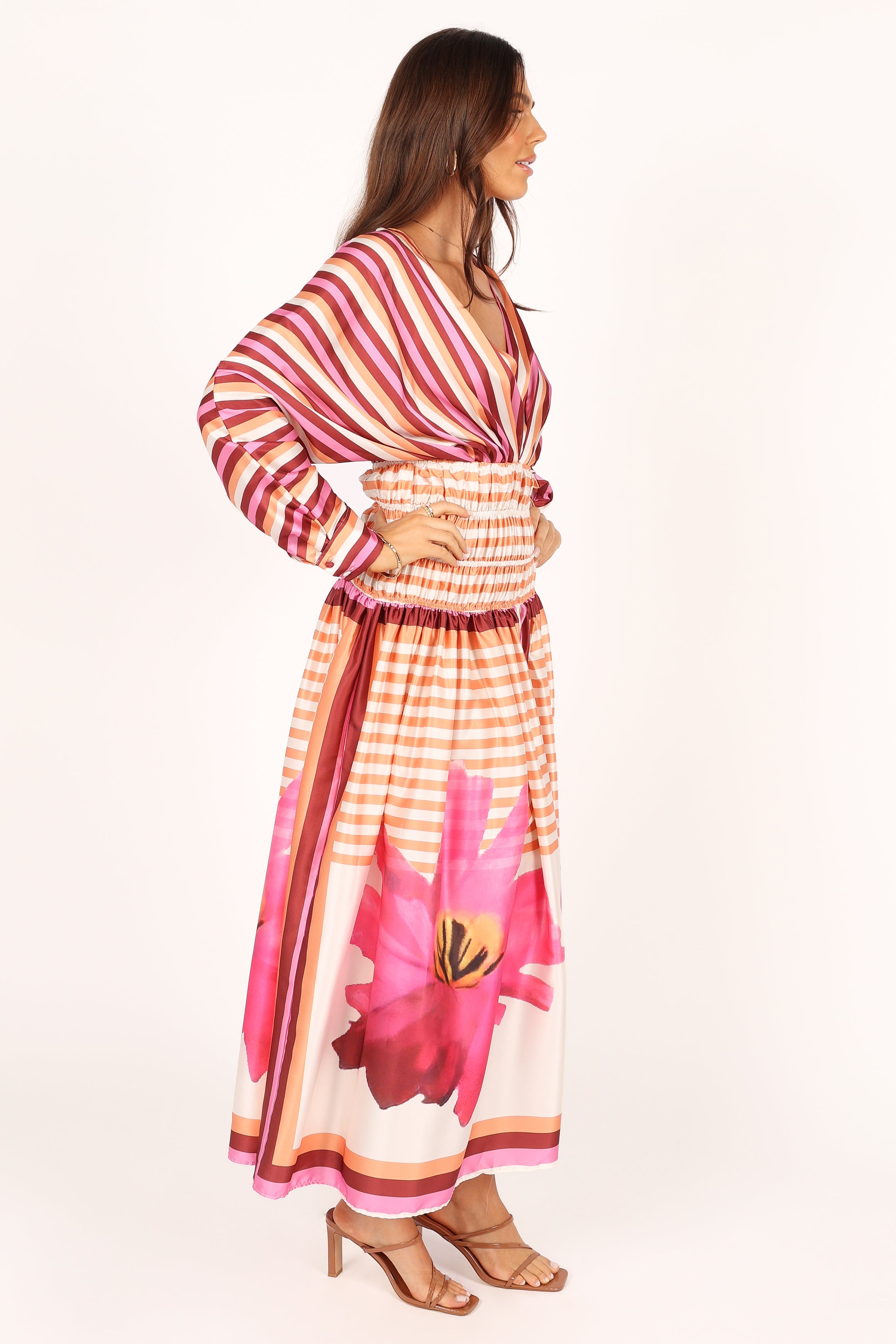 DRESSES @Emilia Long Sleeve Maxi Dress - Pink Stripe