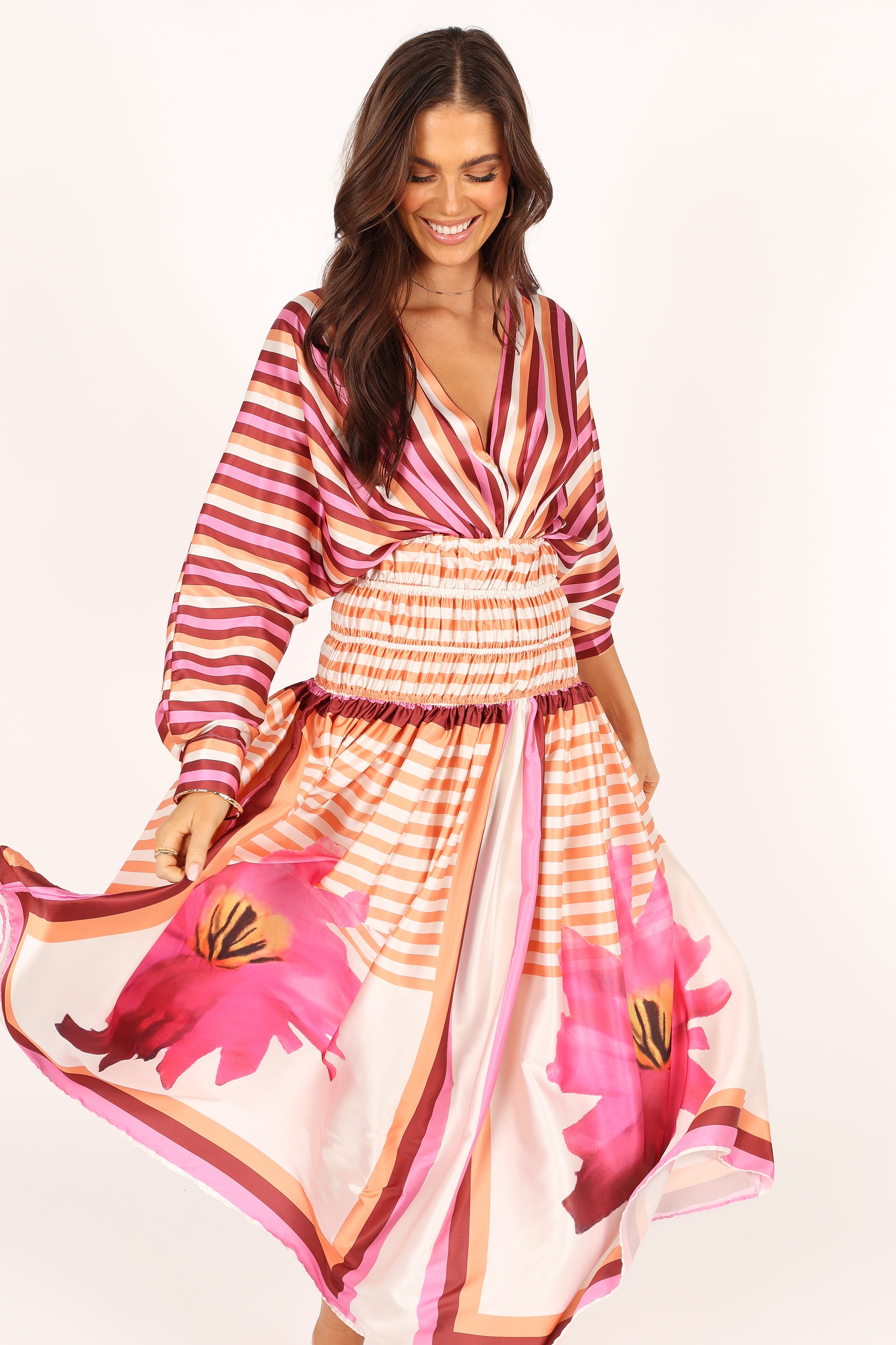 DRESSES @Emilia Long Sleeve Maxi Dress - Pink Stripe