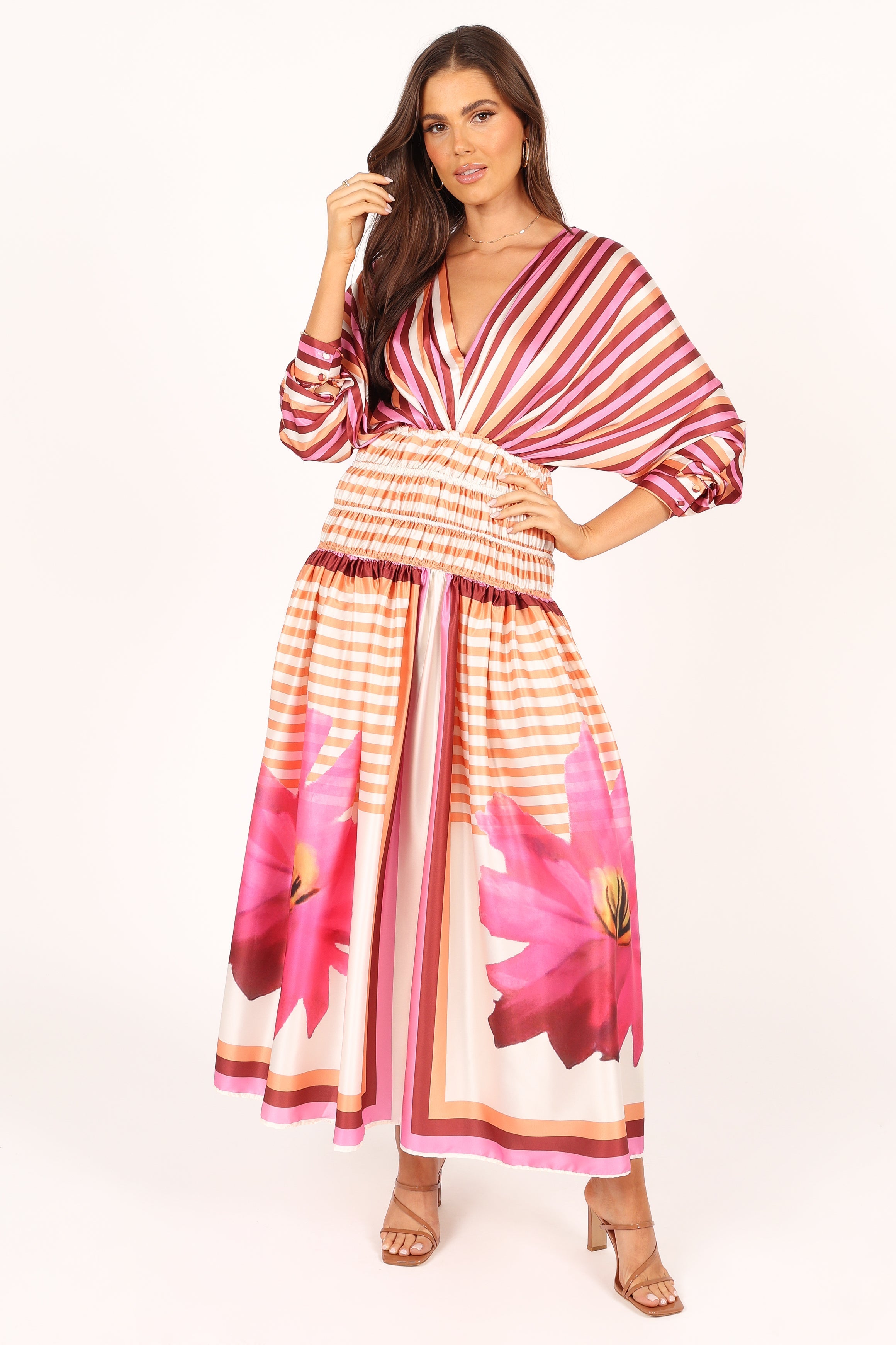 DRESSES @Emilia Long Sleeve Maxi Dress - Pink Stripe