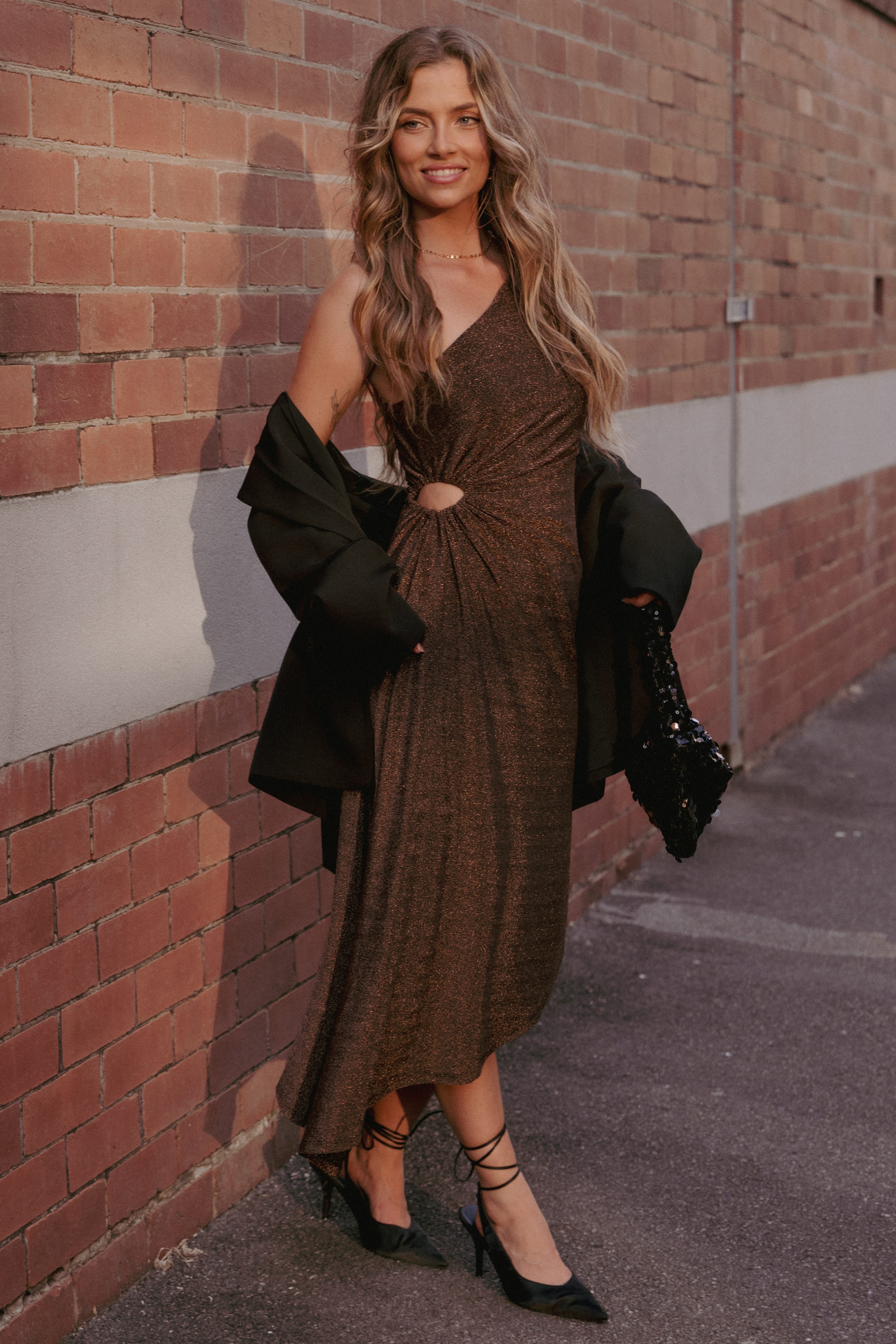 DRESSES Emma One Shoulder Midi Dress - Vintage Gold